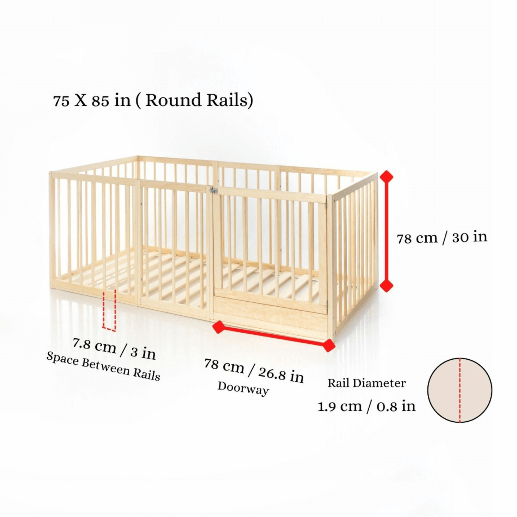 Montessori-inspiriertes Holzdesign Bodenbett mit hohen Schutzgittern (mit/ohne Tür)