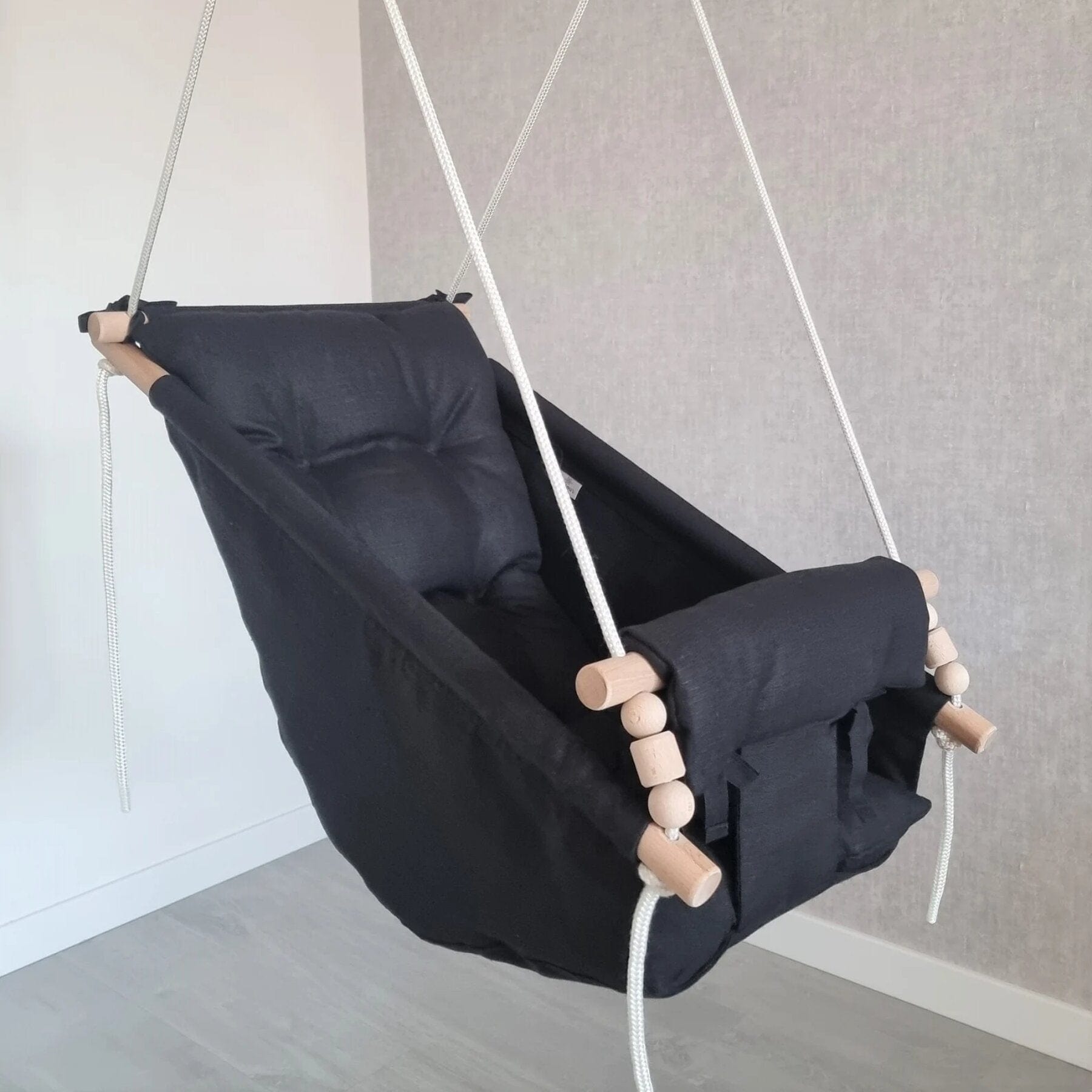 Babyschaukel Groß Leinen Schwarz - LeoBabys