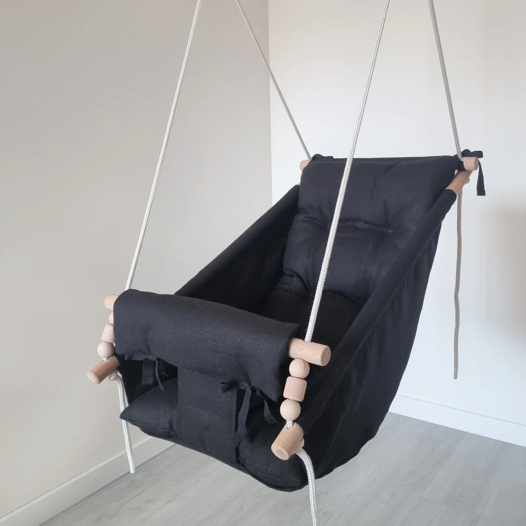 Babyschaukel Groß Leinen Schwarz - LeoBabys