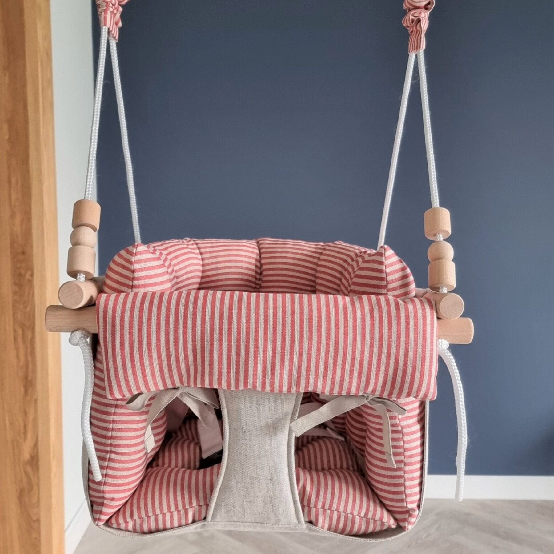Babyschaukel Luxus Leinen Rot Gestreift - LeoBabys