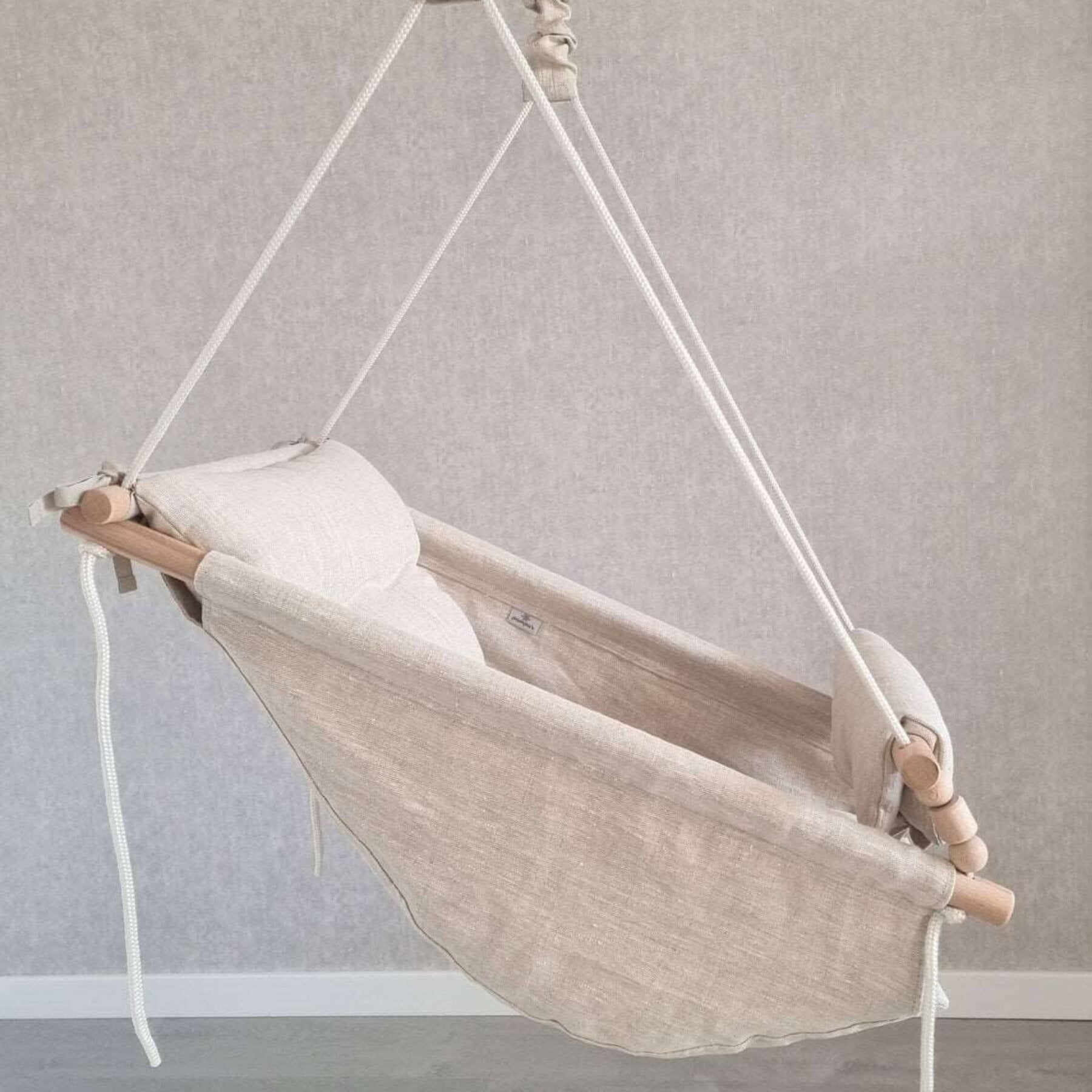 Babyschaukel Babyliegeschaukel Leinen Beige