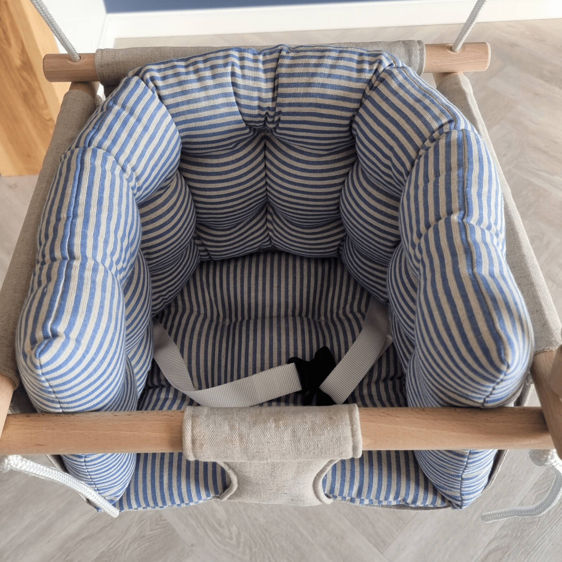 Babyschaukel Luxus Leinenkissen Blau Gestreift - LeoBabys