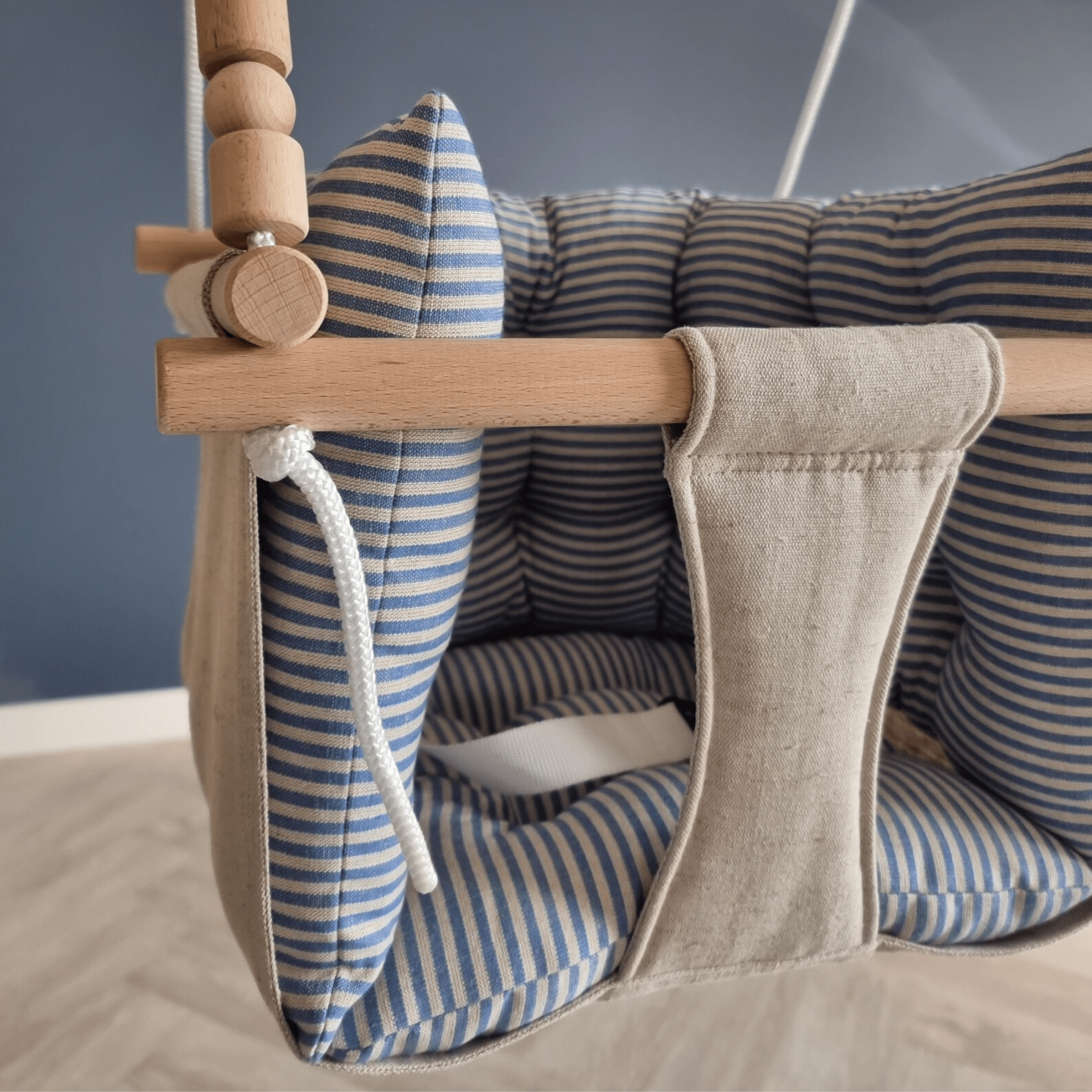 Babyschaukel Luxus Leinenkissen Blau Gestreift - LeoBabys