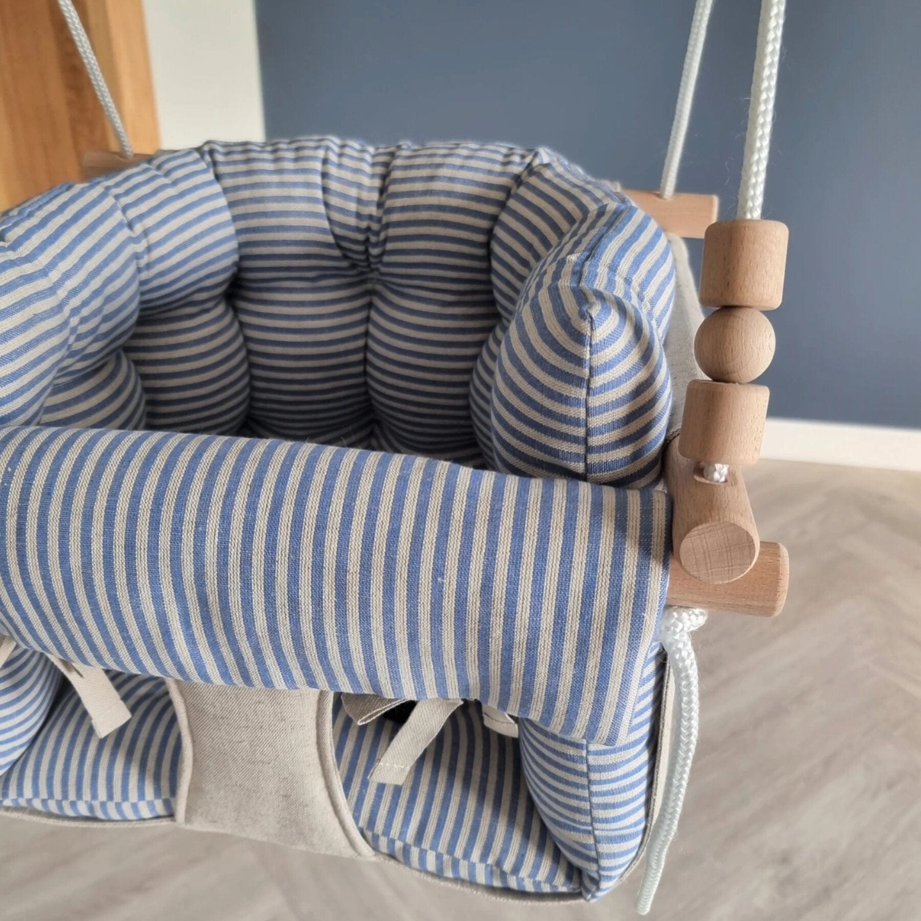 Babyschaukel Luxus Stoff Blau Gestreift - LeoBabys