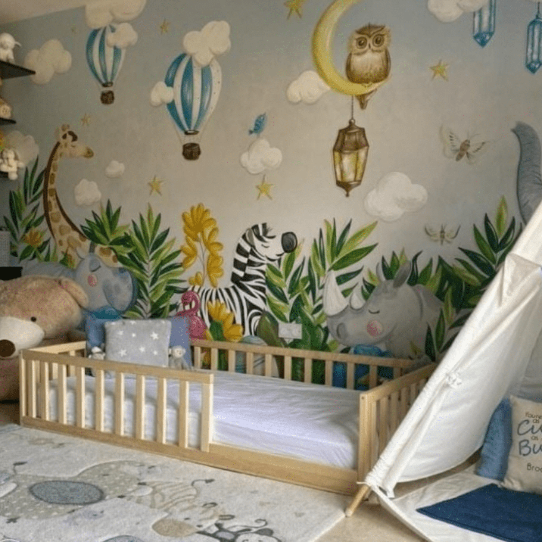 Bodenbett Kinderbett Babybett Gitterbett - Kleinkindgeländer flach - LeoBabys
