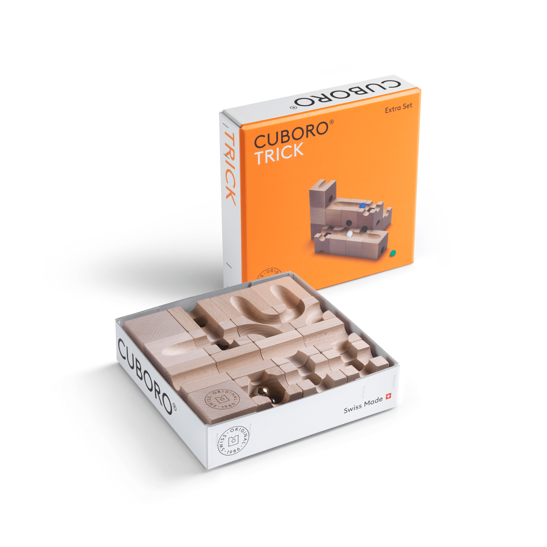 Cuboro TRICK – Erweiterungsset mit Zufallselementen für kreative Holzkugelbahnen - LeoBabys
