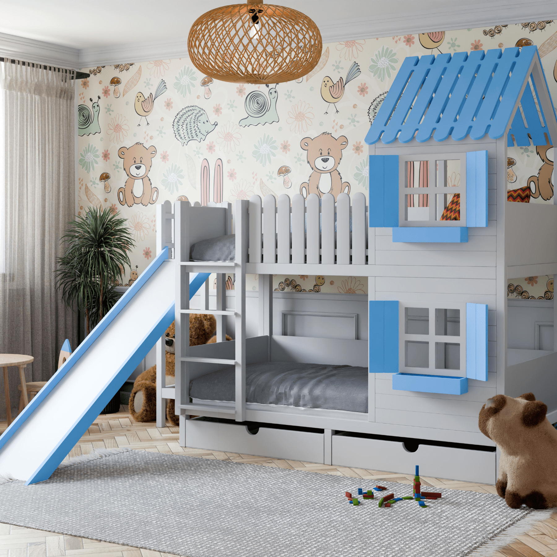 Kinderbett Hausbett Etagenbett für Kinder - Kim - LeoBabys