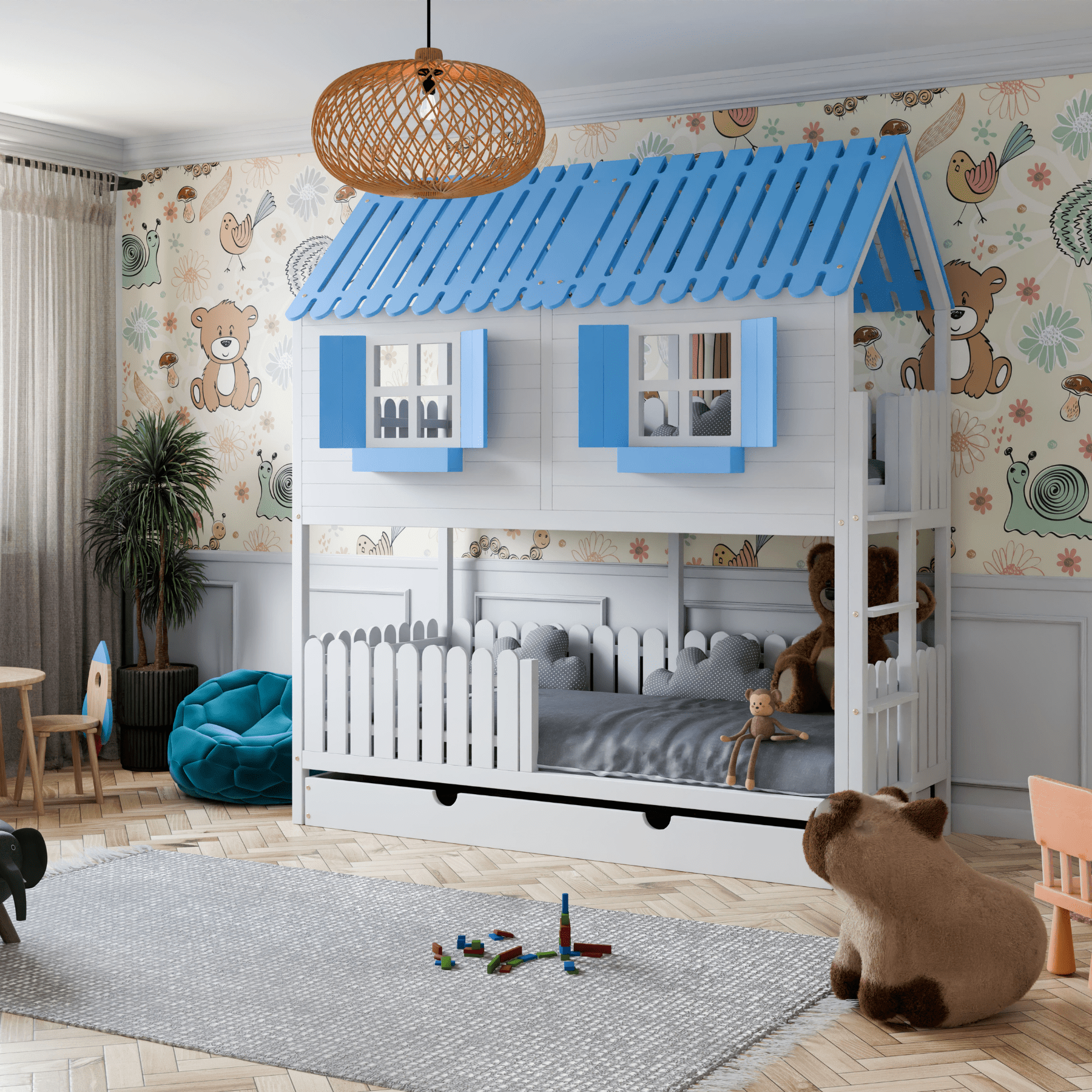 Kinderbett Hausbett Etagenbett für Kinder - Lou - LeoBabys