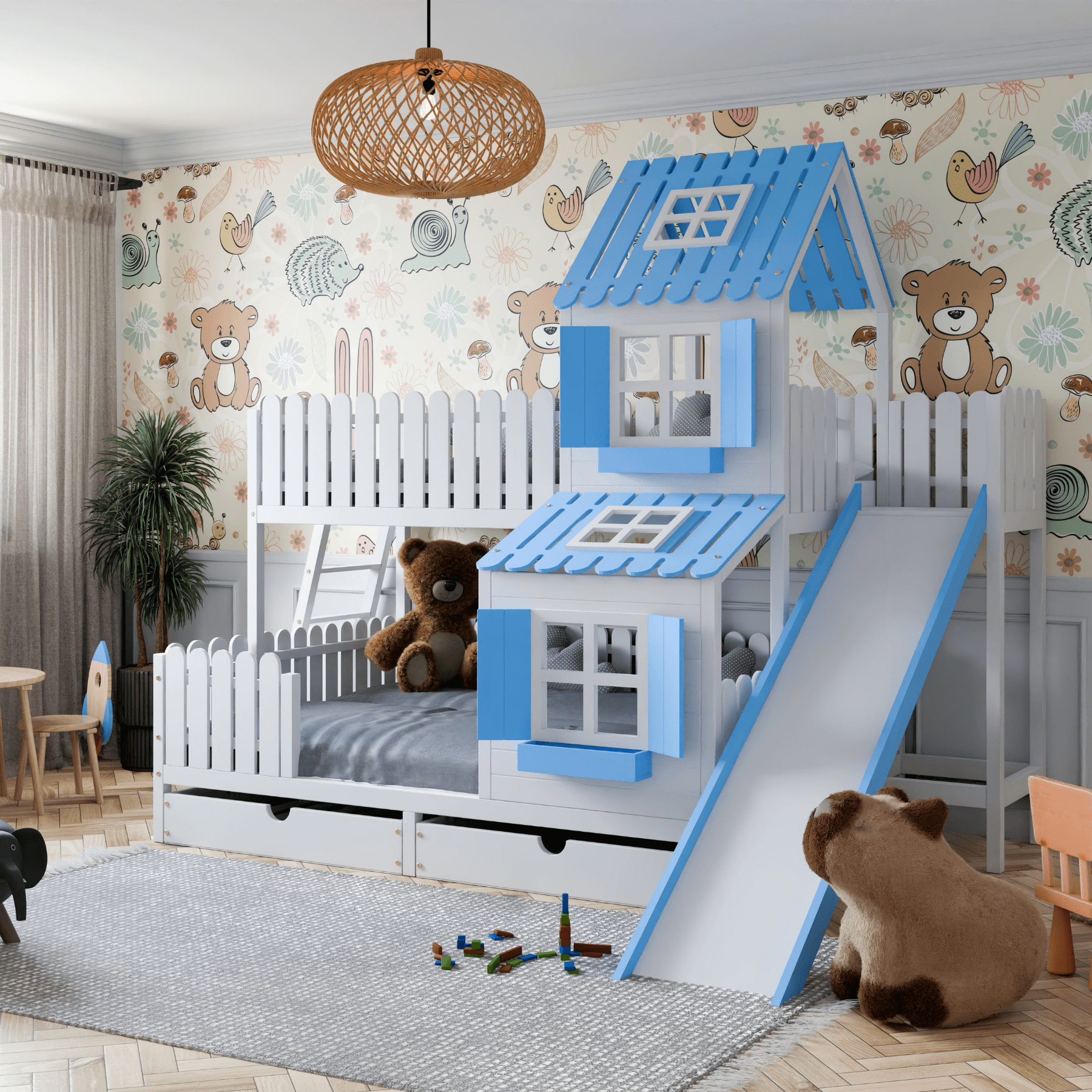 Kinderbett Hausbett Etagenbett für Kinder - Sora - LeoBabys