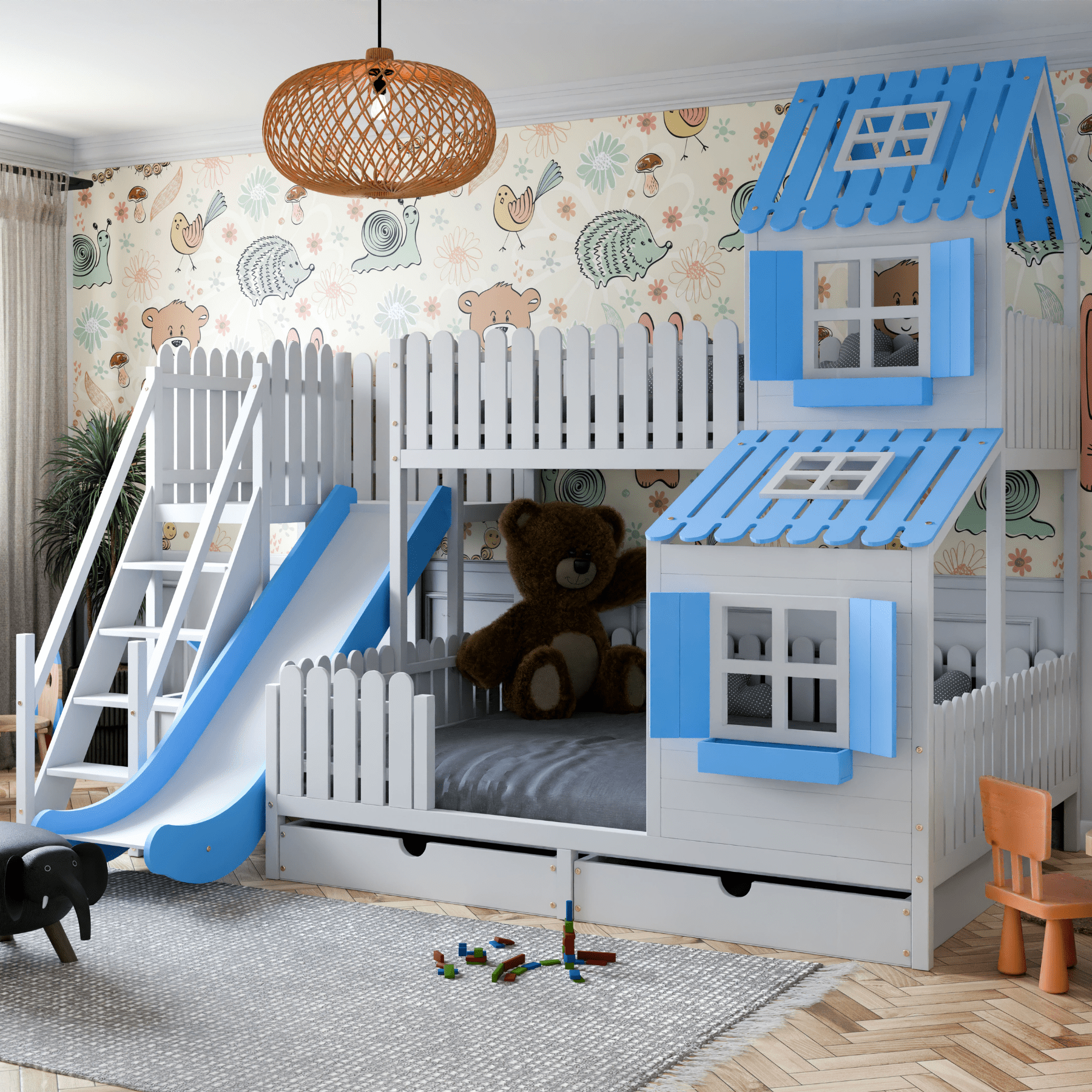 Kinderbett Hausbett Etagenbett für Kinder - Christin - LeoBabys