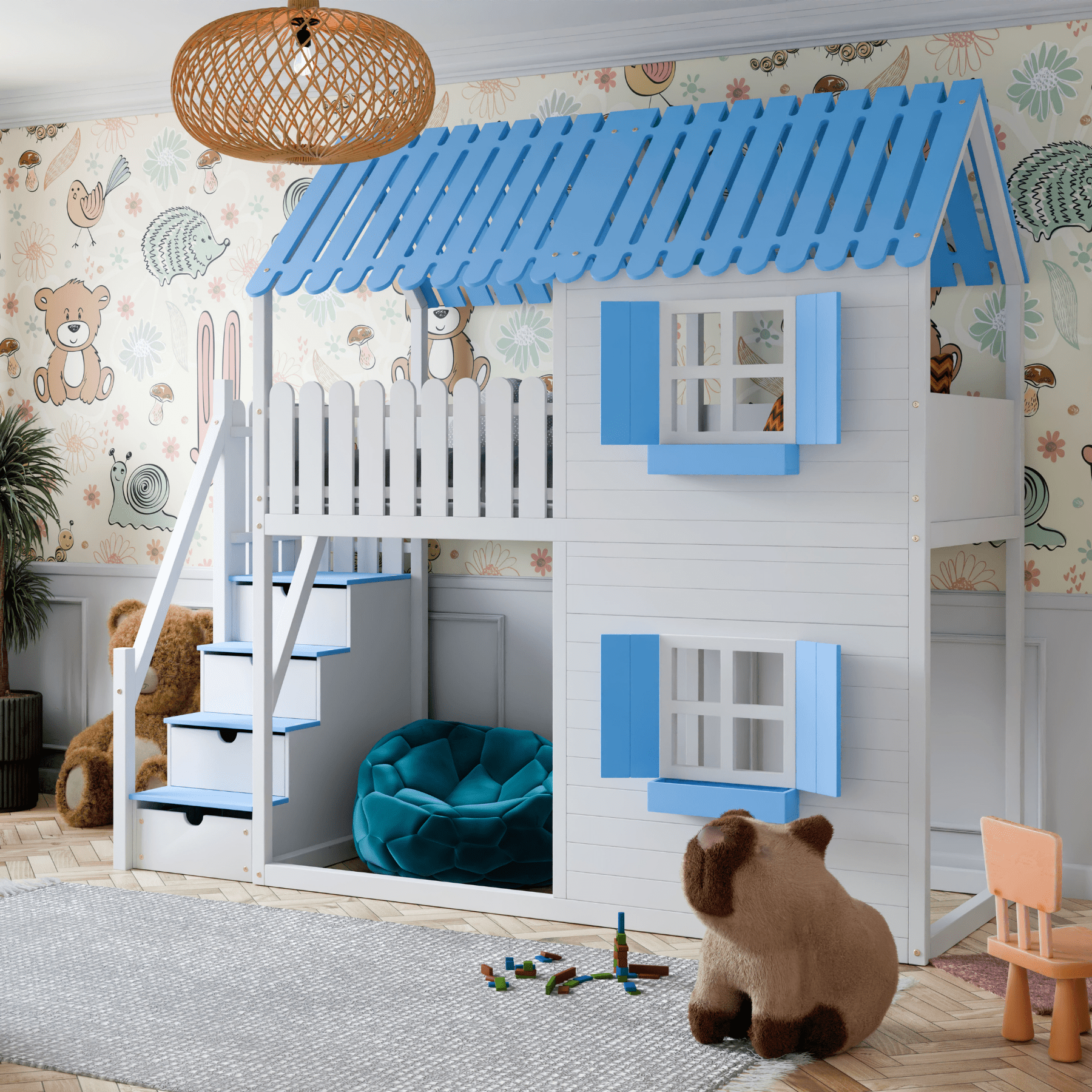 Kinderbett Hausbett Etagenbett für Kinder - Jona - LeoBabys