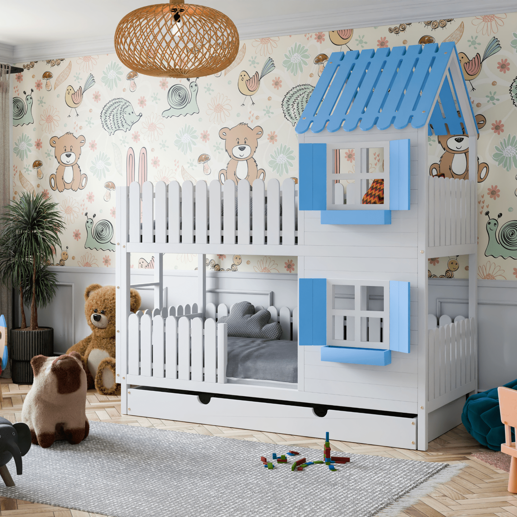 Kinderbett Hausbett Etagenbett für Kinder - Mika - LeoBabys