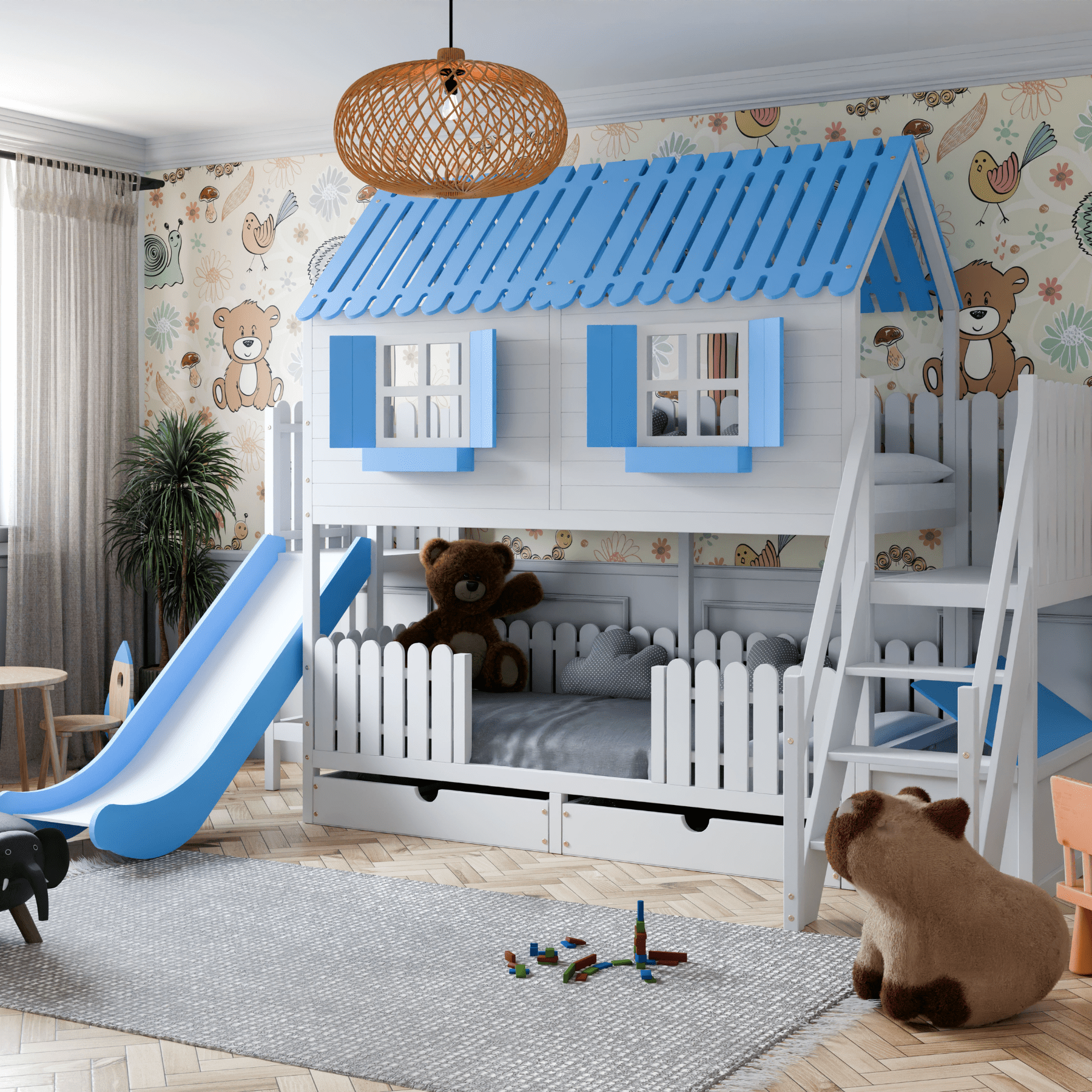 Kinderbett Hausbett Etagenbett für Kinder - Nuri - LeoBabys