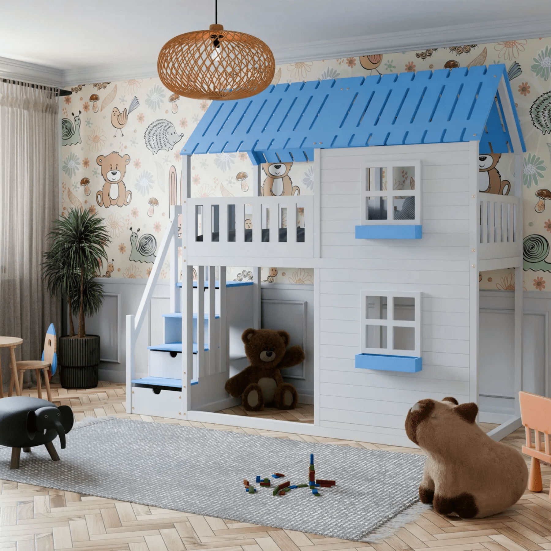 Kinderbett Hausbett Etagenbett für Kinder - Julia