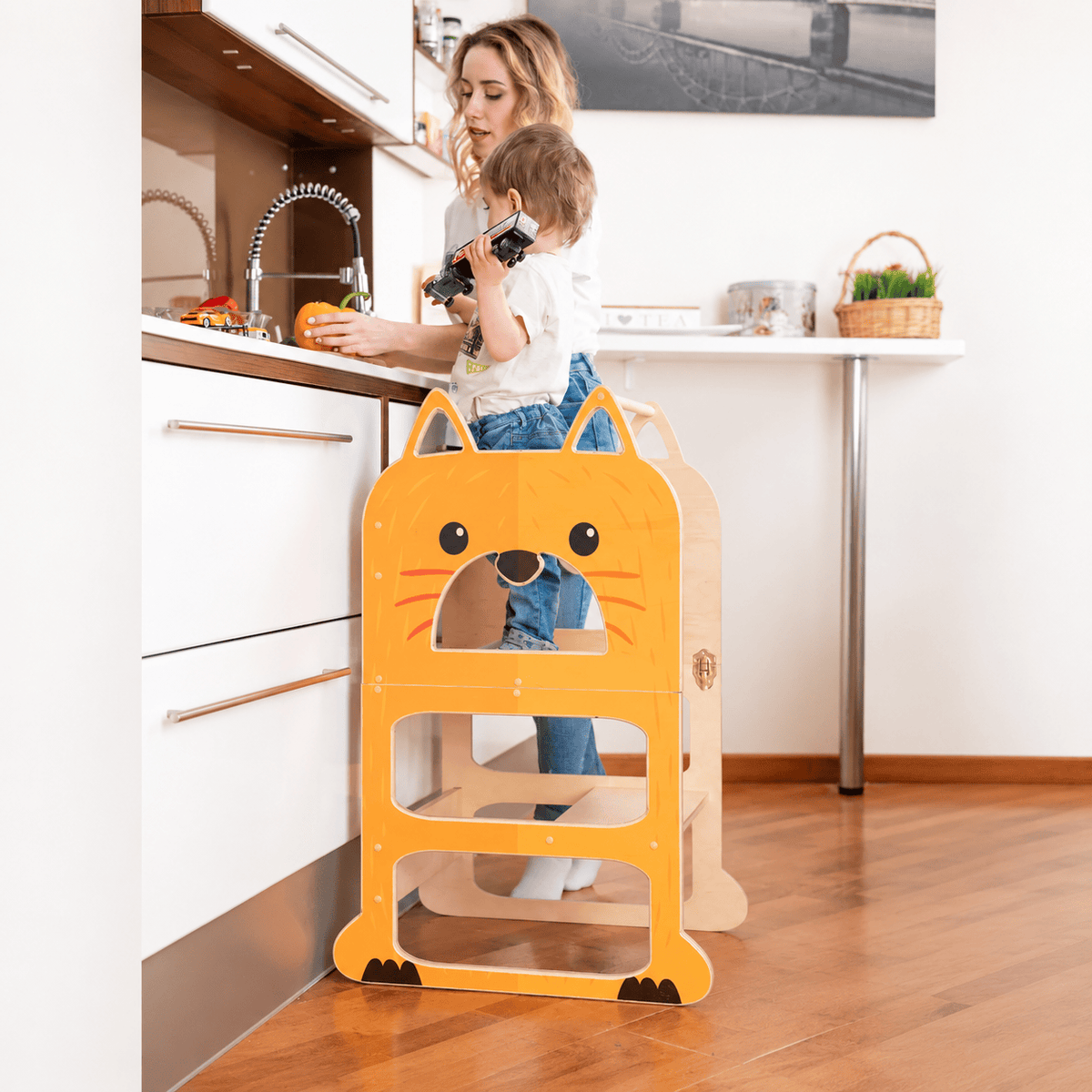 Learning Tower Lernturm für zwei Kinder Wandelbar Montessori Holz Bio Natürlich - LeoBabys