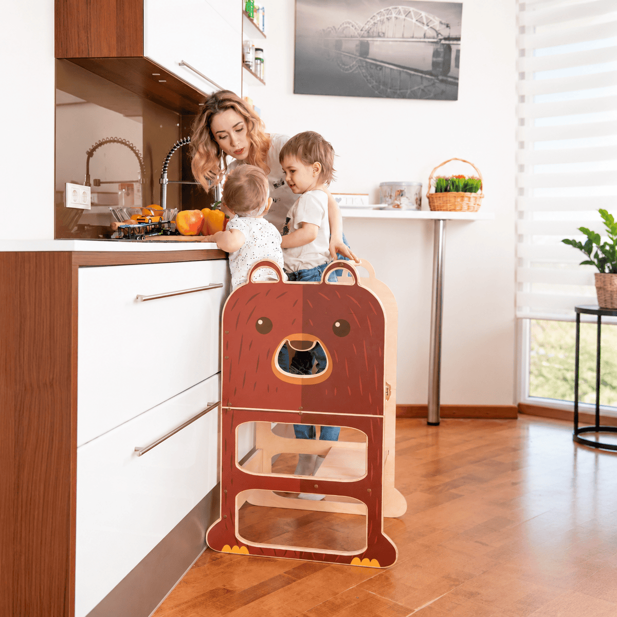 Learning Tower Lernturm für zwei Kinder Wandelbar Montessori Holz Bio Natürlich - LeoBabys