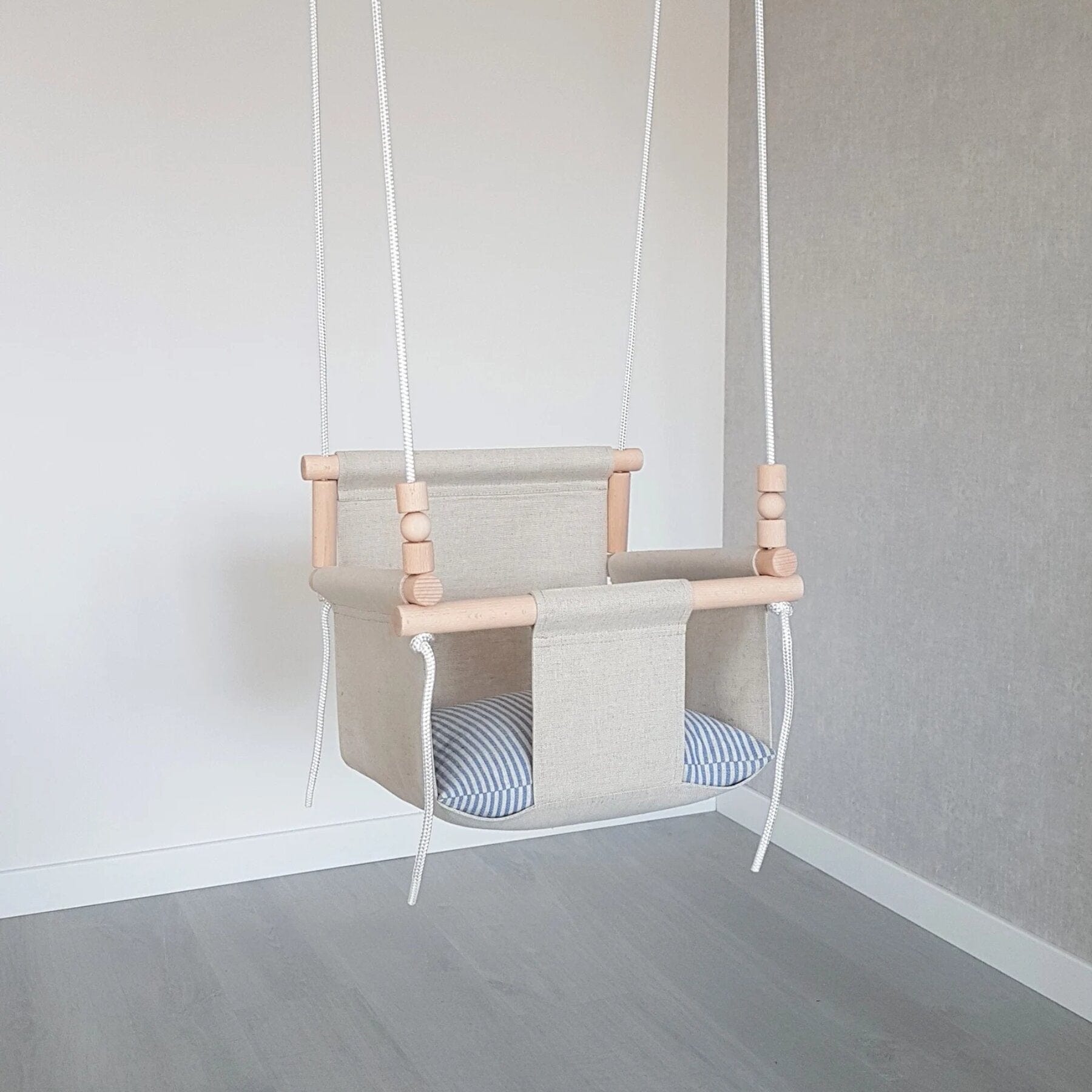 Babyschaukel mit hoher Rückenlehne Leinen Beige - LeoBabys