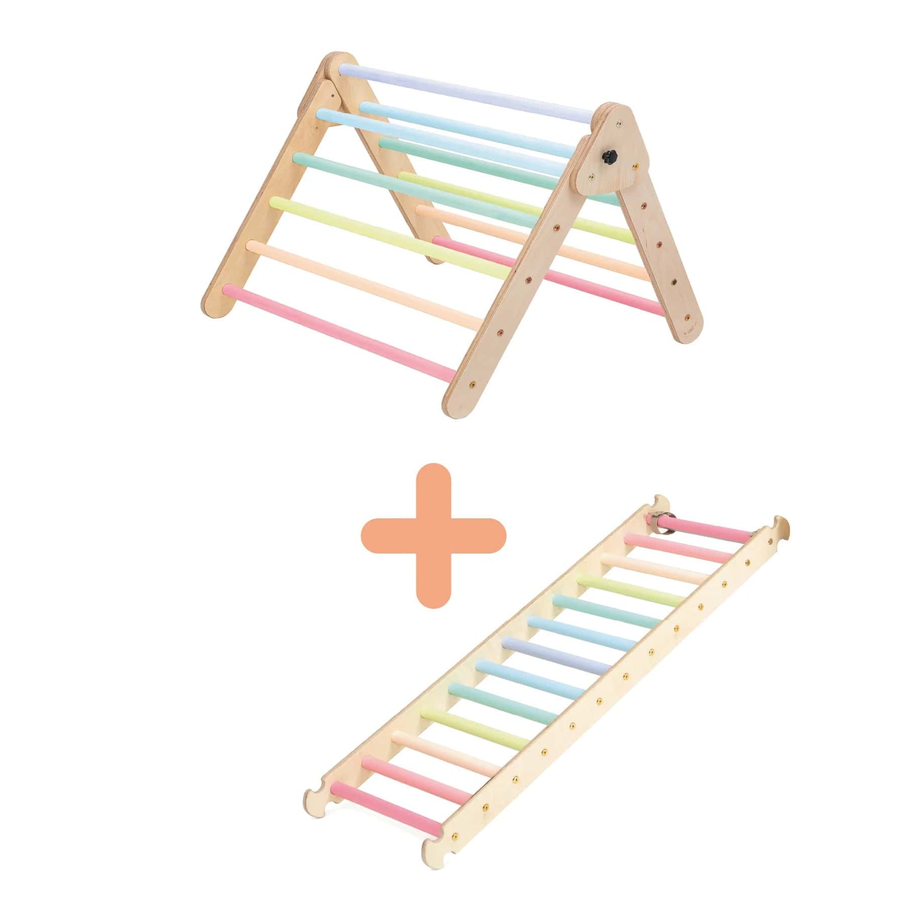 Pikler Dreieck Kletterdreieck klappbar platzsparend erweiterbar mit Rampe/Rutsche oder Leiter - LeoBabys