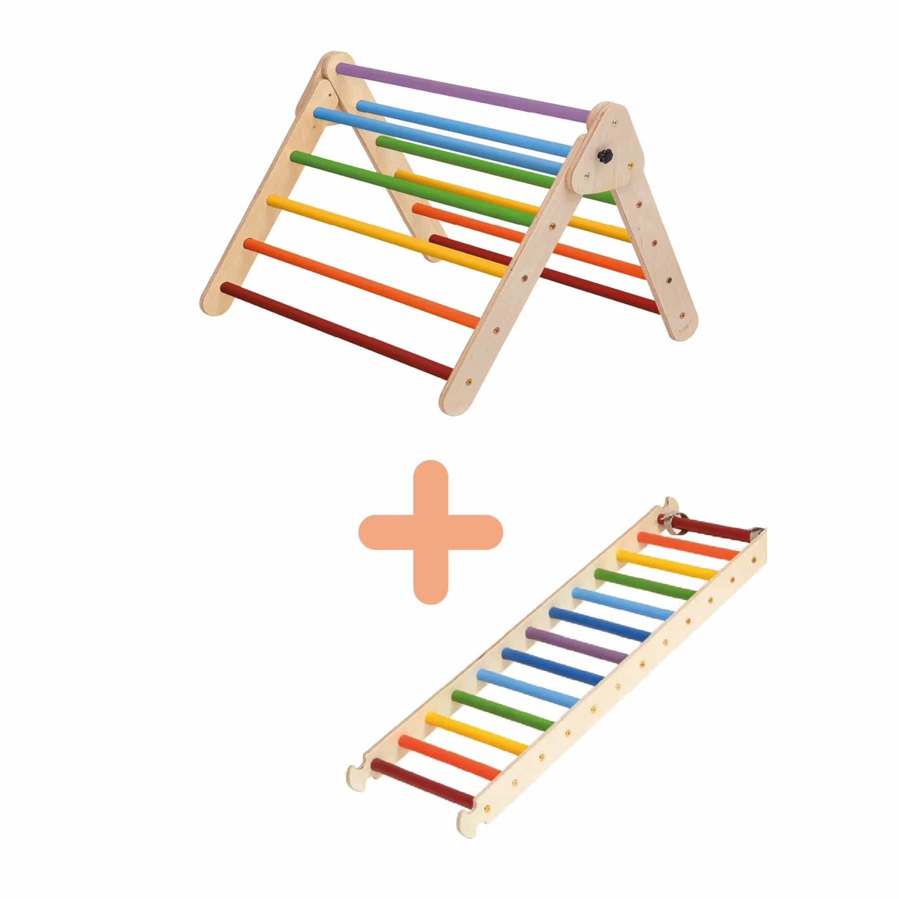 Pikler Dreieck Kletterdreieck klappbar platzsparend erweiterbar mit Rampe/Rutsche oder Leiter - LeoBabys