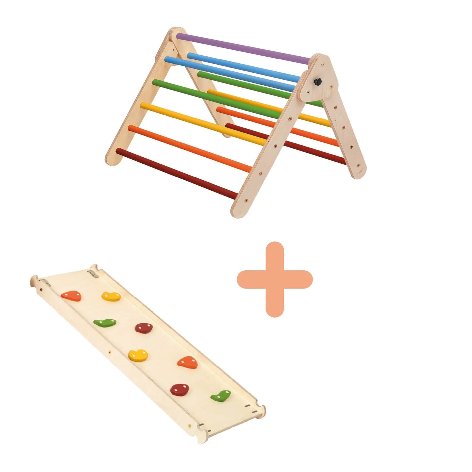 Pikler Dreieck Kletterdreieck klappbar platzsparend erweiterbar mit Rampe/Rutsche oder Leiter - LeoBabys