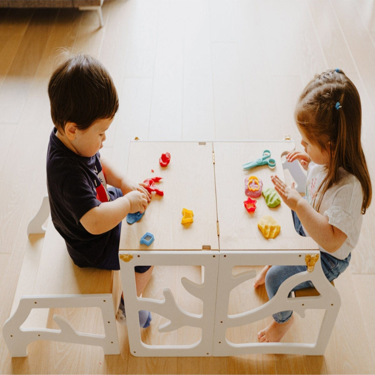 Learning Tower 3in1 wandelbarer Montessori Lernturm - mit Rutsche oder Hocker - Tree Design
