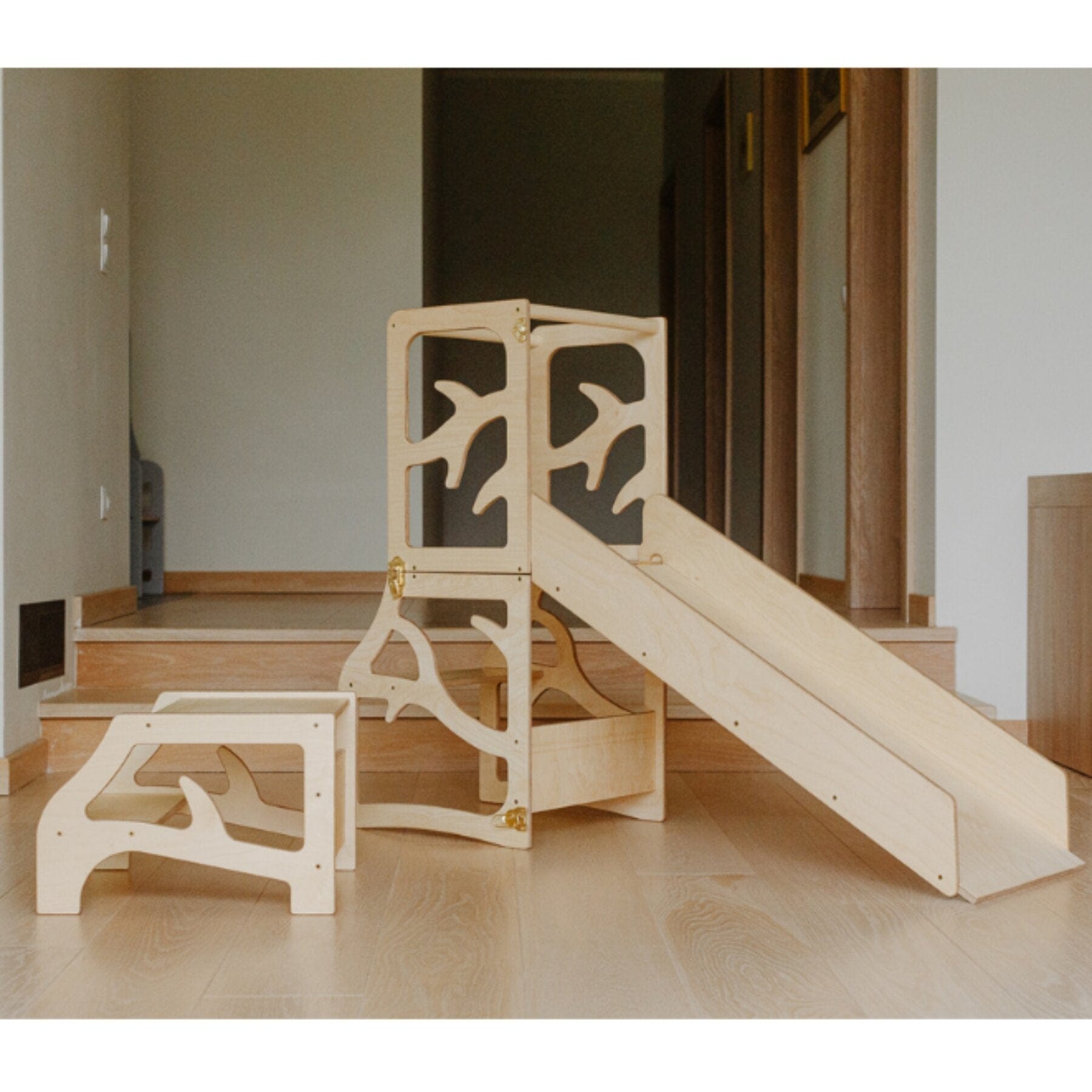 3in1 Lernturm Learning Tower - Lernturm mit Rutsche und Tritthocker - LeoBabys