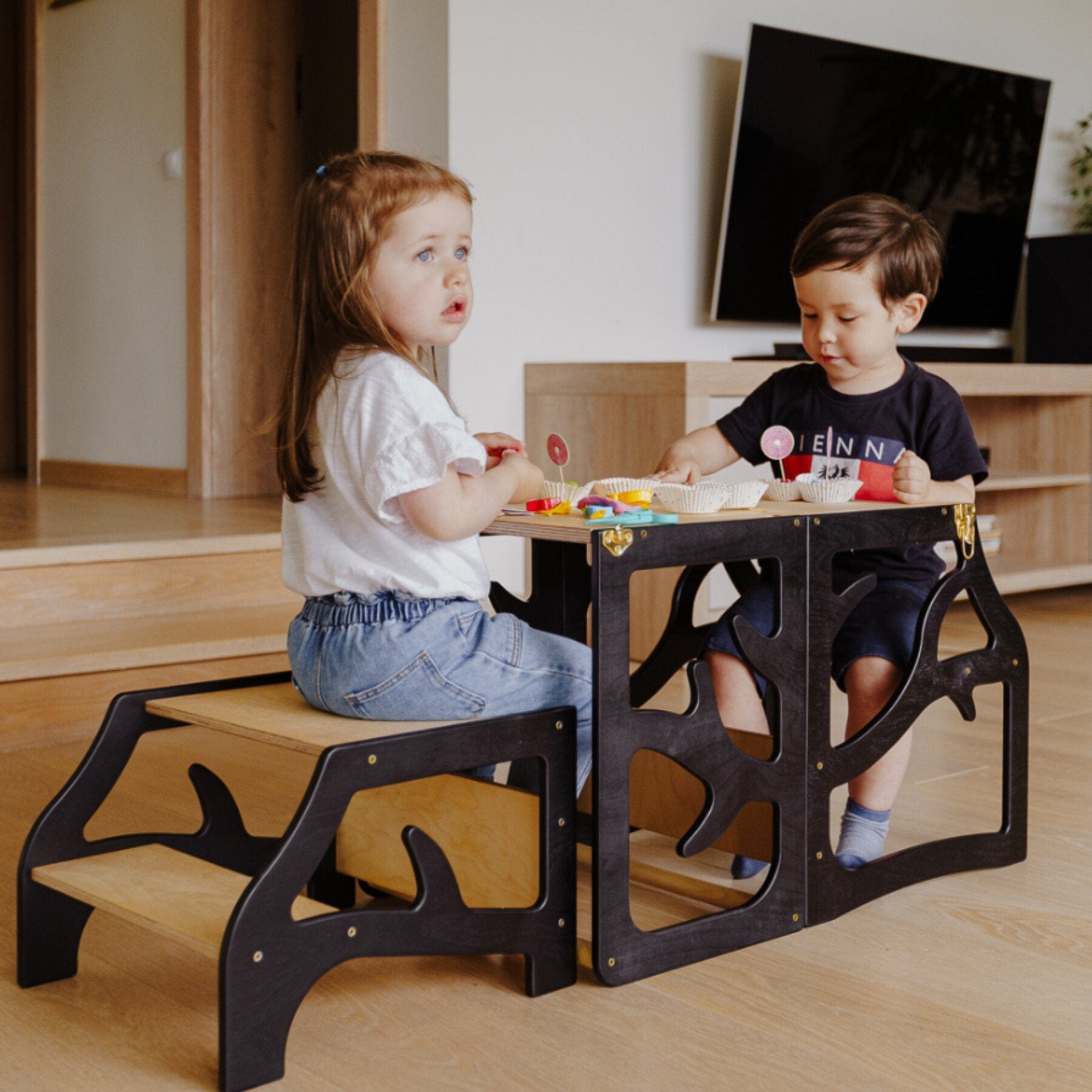 3in1 Lernturm Learning Tower - Lernturm mit Rutsche und Tritthocker - LeoBabys