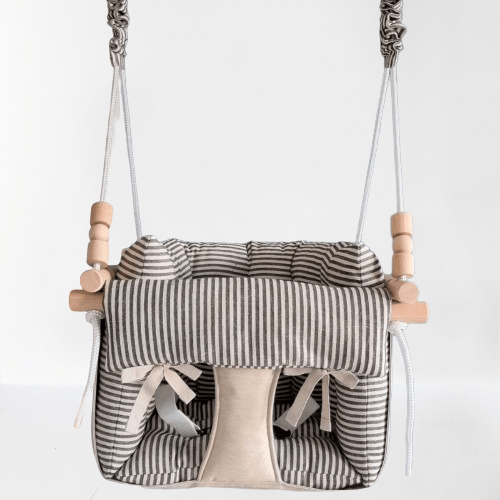 Babyschaukel Luxus Stoff Beige-Schwarz Gestreift - LeoBabys