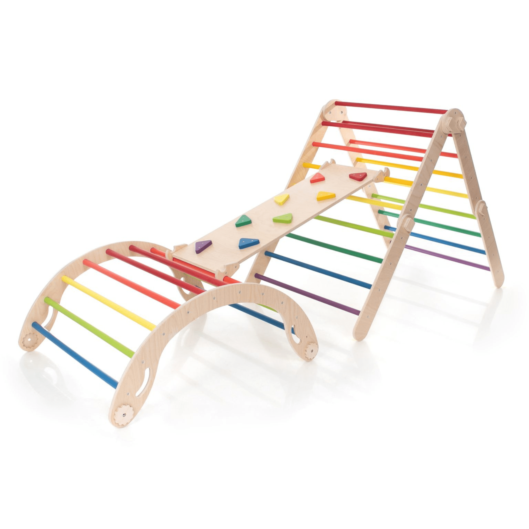 Pikler Dreieck Set Bunt – 4-in-1 Motorik-Kletterbaukasten - LeoBabys