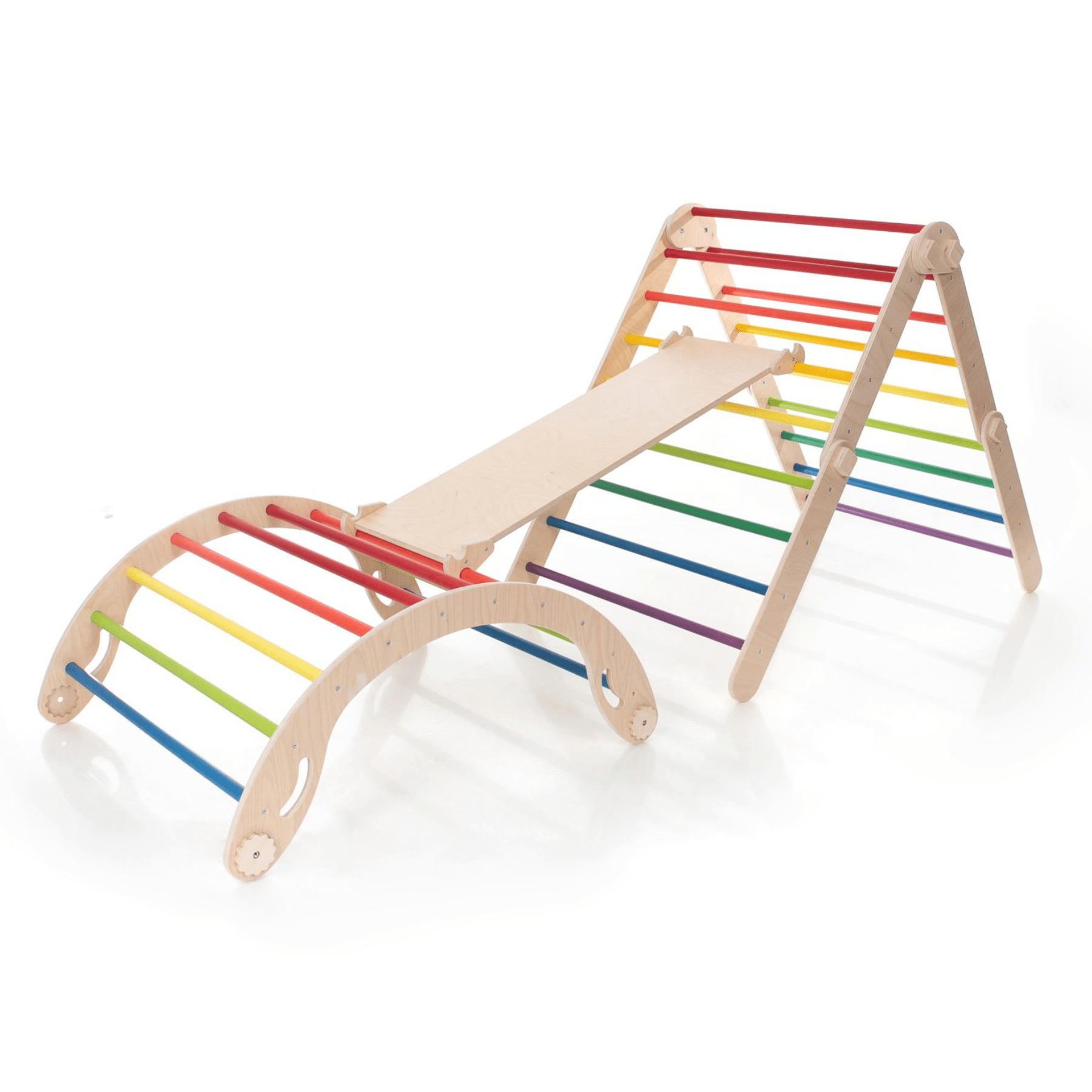 Pikler Dreieck Set Bunt – 4-in-1 Motorik-Kletterbaukasten - LeoBabys