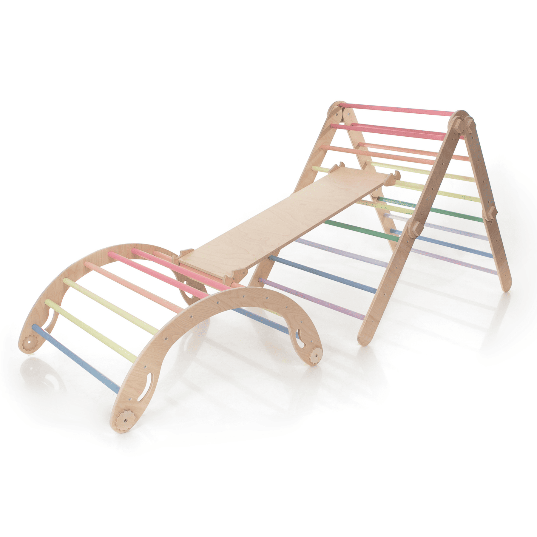 Pikler Dreieck Rutsche Pastell – 4-in-1 Motorik-Baukasten - LeoBabys