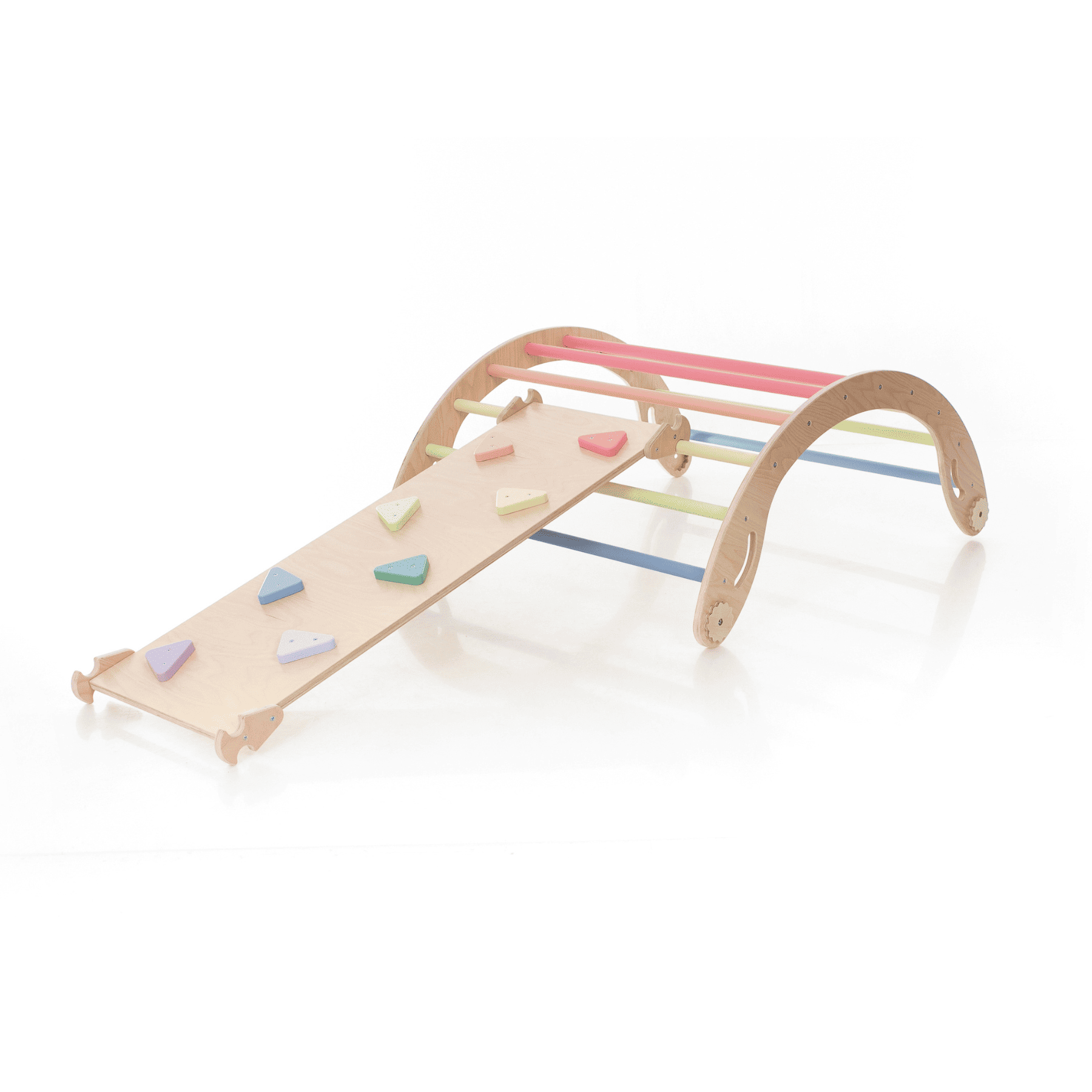 Pikler Dreieck Rutsche Pastell – 4-in-1 Motorik-Baukasten - LeoBabys