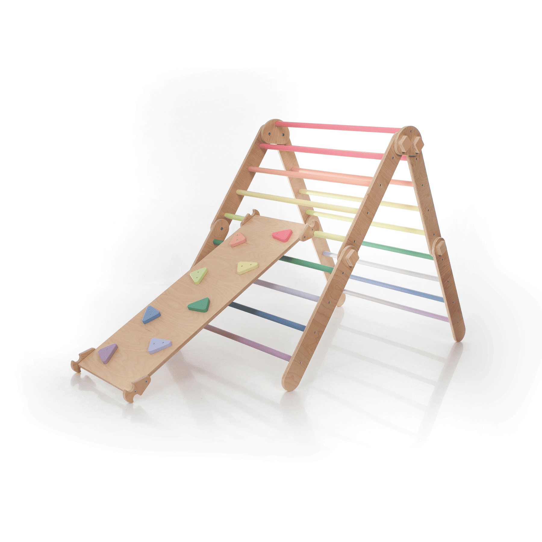 Pikler Dreieck Rutsche Pastell – 4-in-1 Motorik-Baukasten - LeoBabys