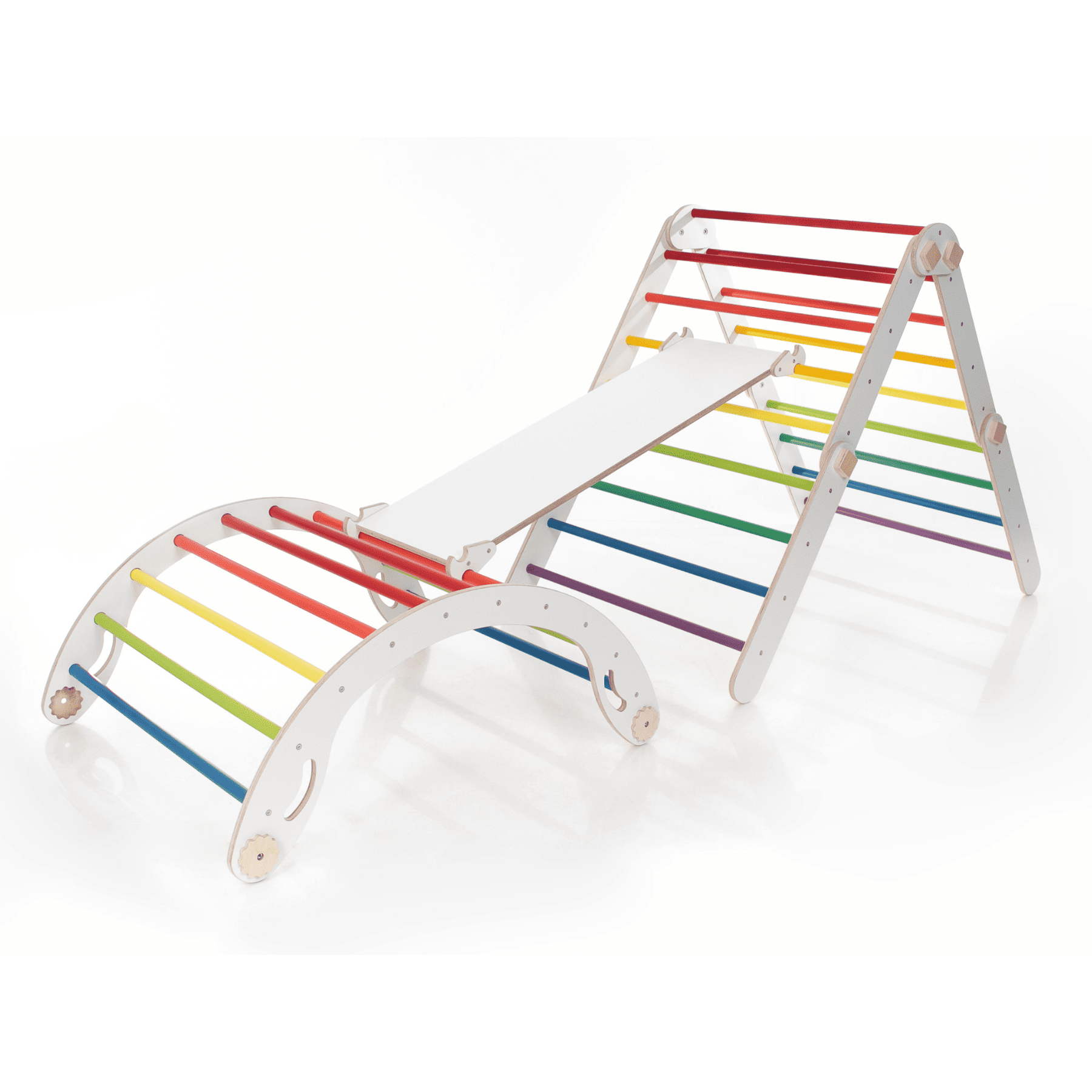 Pikler Dreieck Rutsche Wandelbar Bunt – 4-in-1 verstellbares Motorik-Kletterset - LeoBabys