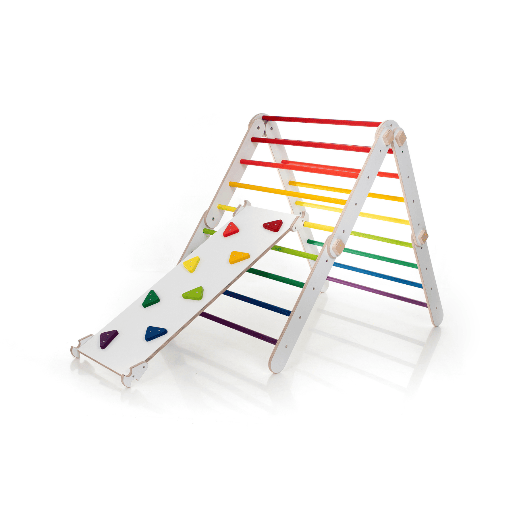 Pikler Dreieck Rutsche Wandelbar Bunt – 4-in-1 verstellbares Motorik-Kletterset - LeoBabys