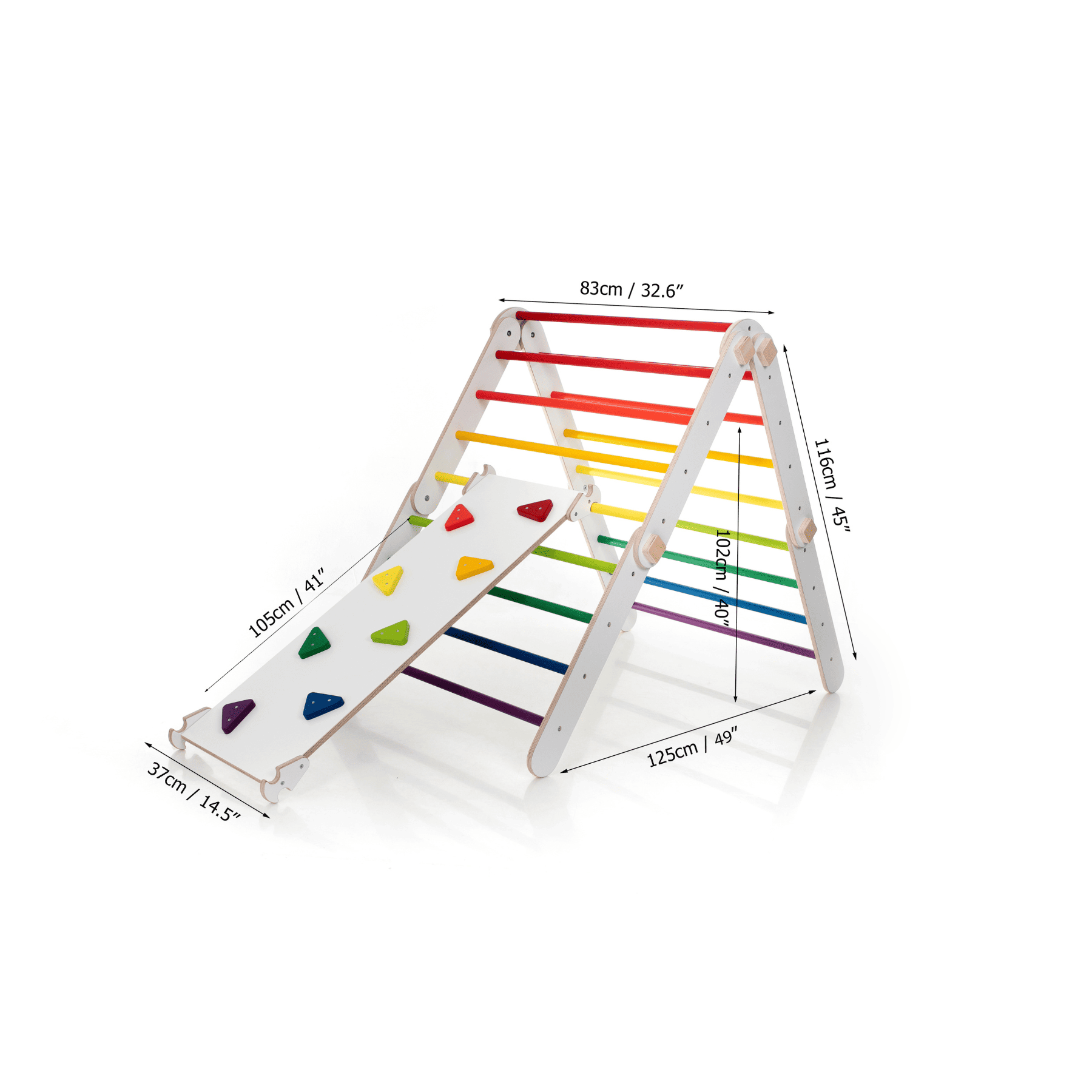 Pikler Dreieck Rutsche Wandelbar Bunt – 4-in-1 verstellbares Motorik-Kletterset - LeoBabys