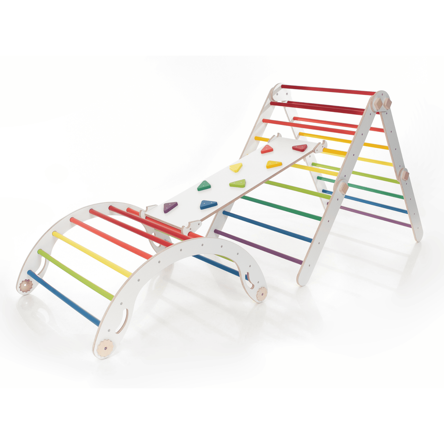 Pikler Dreieck Rutsche Wandelbar Bunt – 4-in-1 verstellbares Motorik-Kletterset - LeoBabys