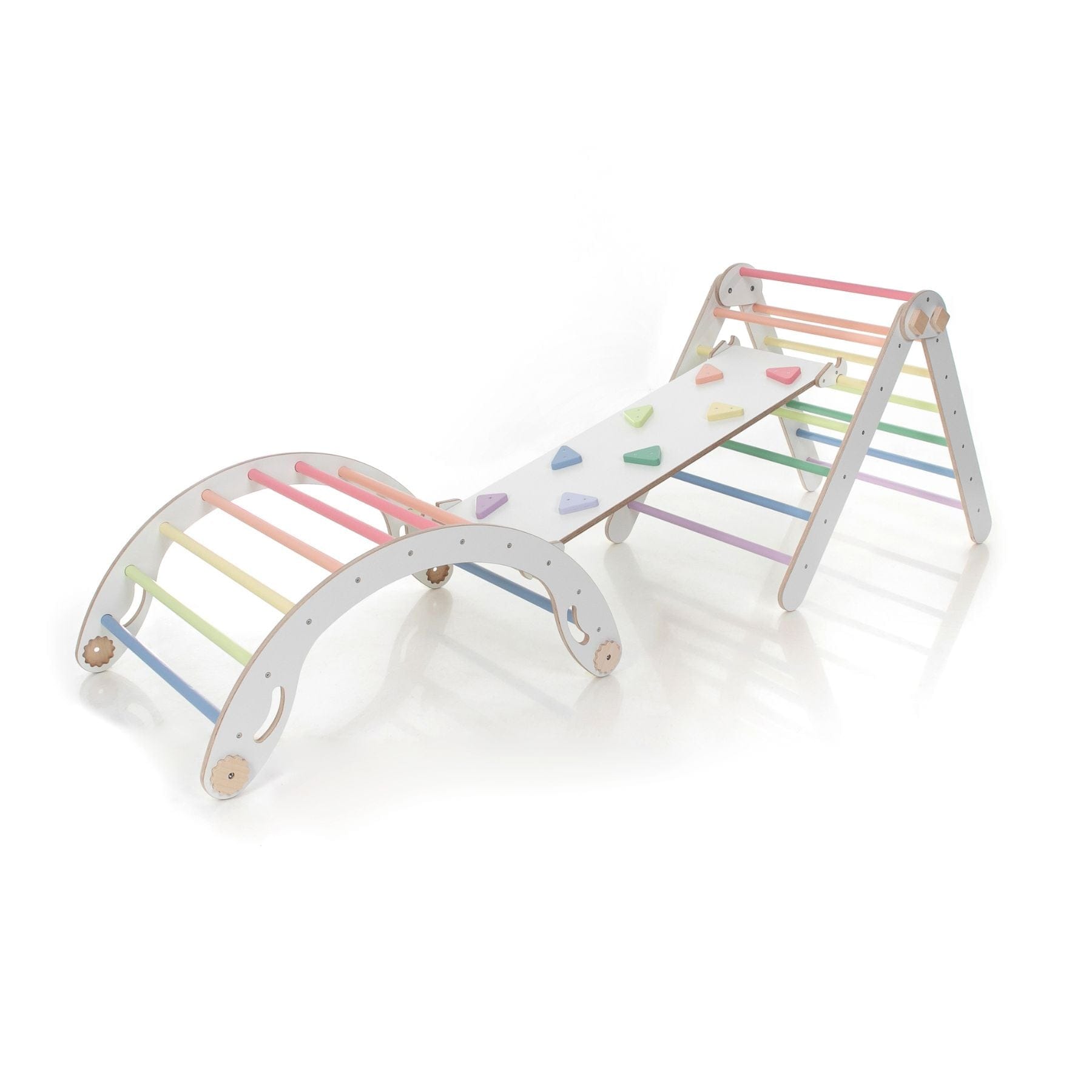 Pikler Dreieck Set Weiß & Pastell – 4-in-1 klappbar & modular erweiterbar - LeoBabys