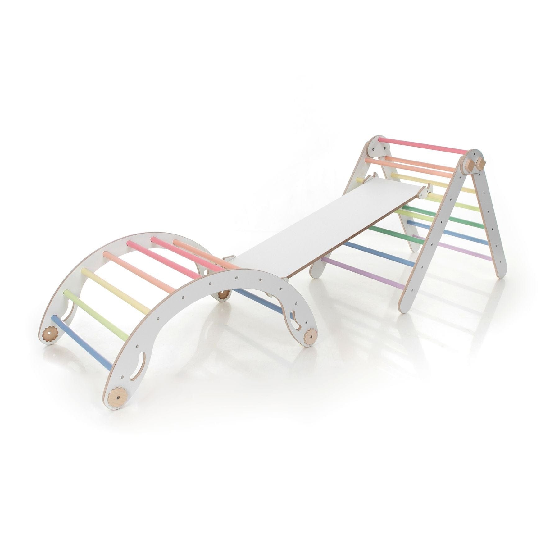 Pikler Dreieck Set Weiß & Pastell – 4-in-1 klappbar & modular erweiterbar - LeoBabys