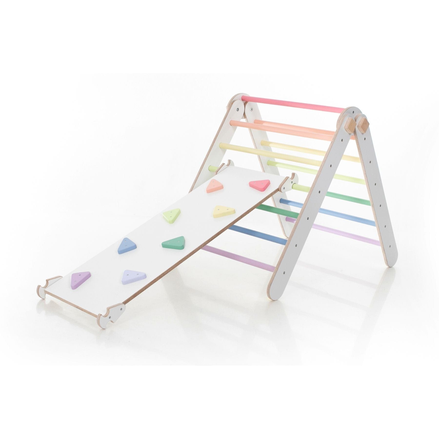 Pikler Dreieck Set Weiß & Pastell – 4-in-1 klappbar & modular erweiterbar - LeoBabys