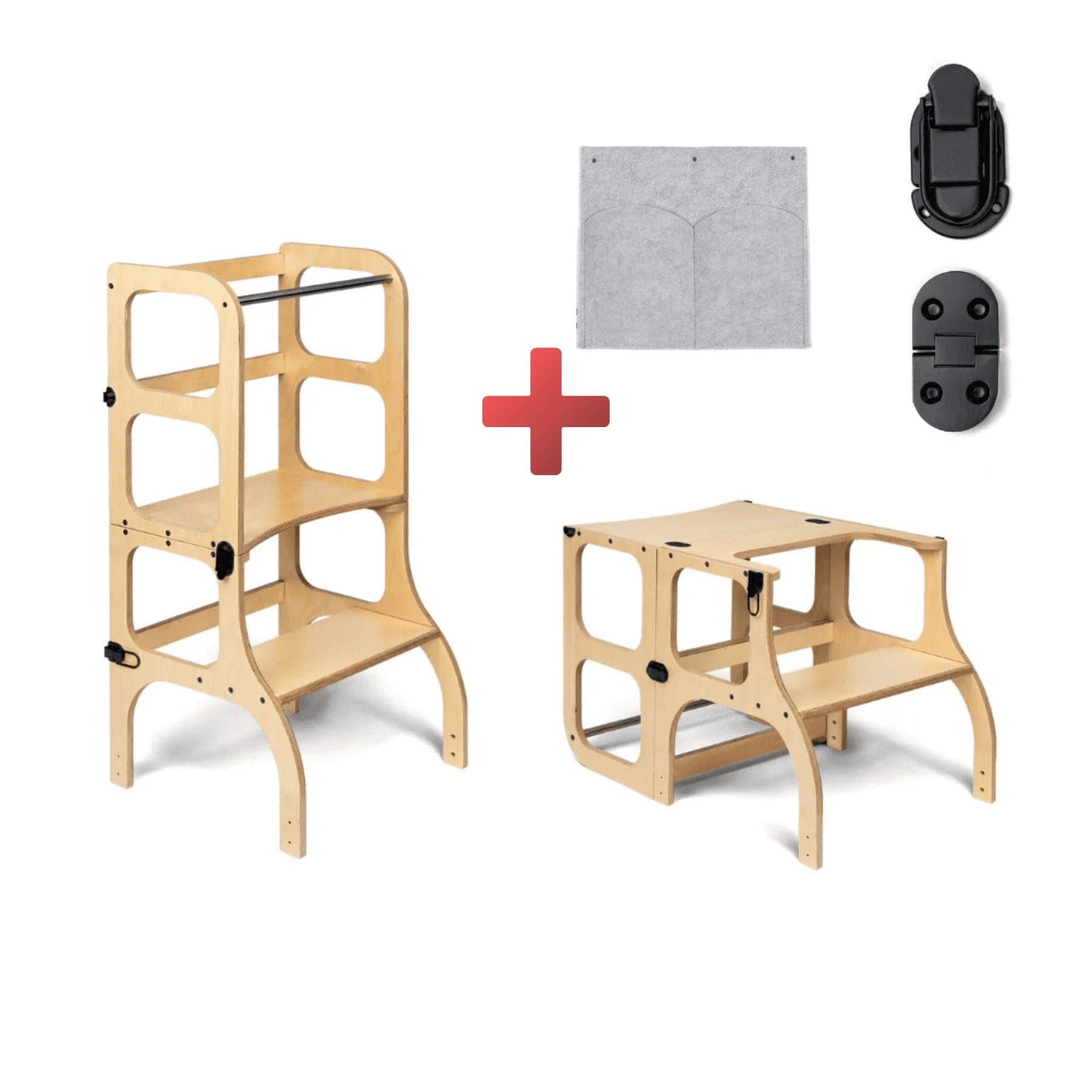 Convertible Montessori learning tower and table, 2 in 1 made of wood