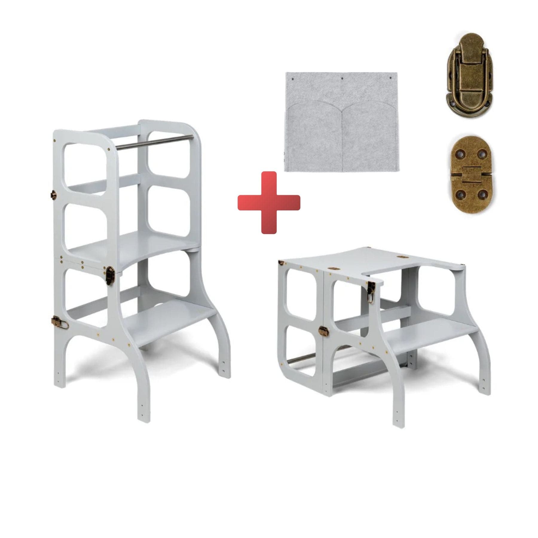 Convertible Montessori learning tower and table, 2 in 1 made of wood