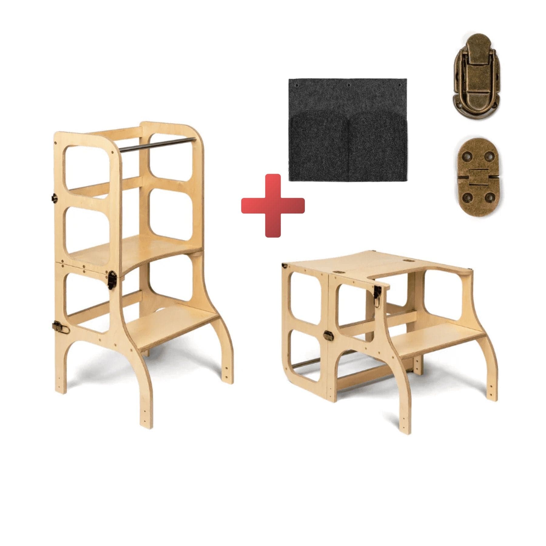 Convertible Montessori learning tower and table, 2 in 1 made of wood