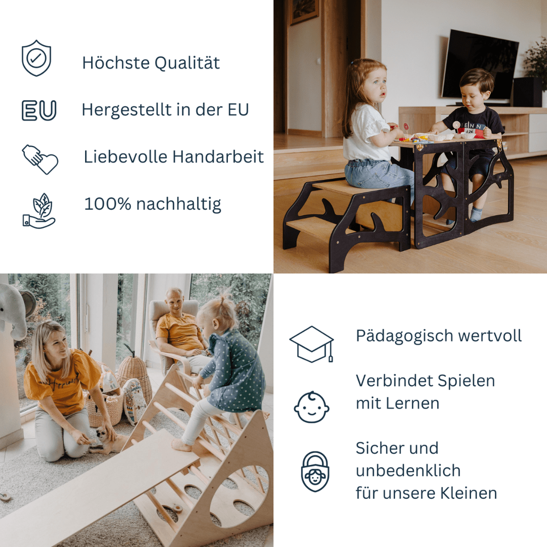 3in1 Lernturm Learning Tower - Lernturm mit Rutsche und Tritthocker - LeoBabys