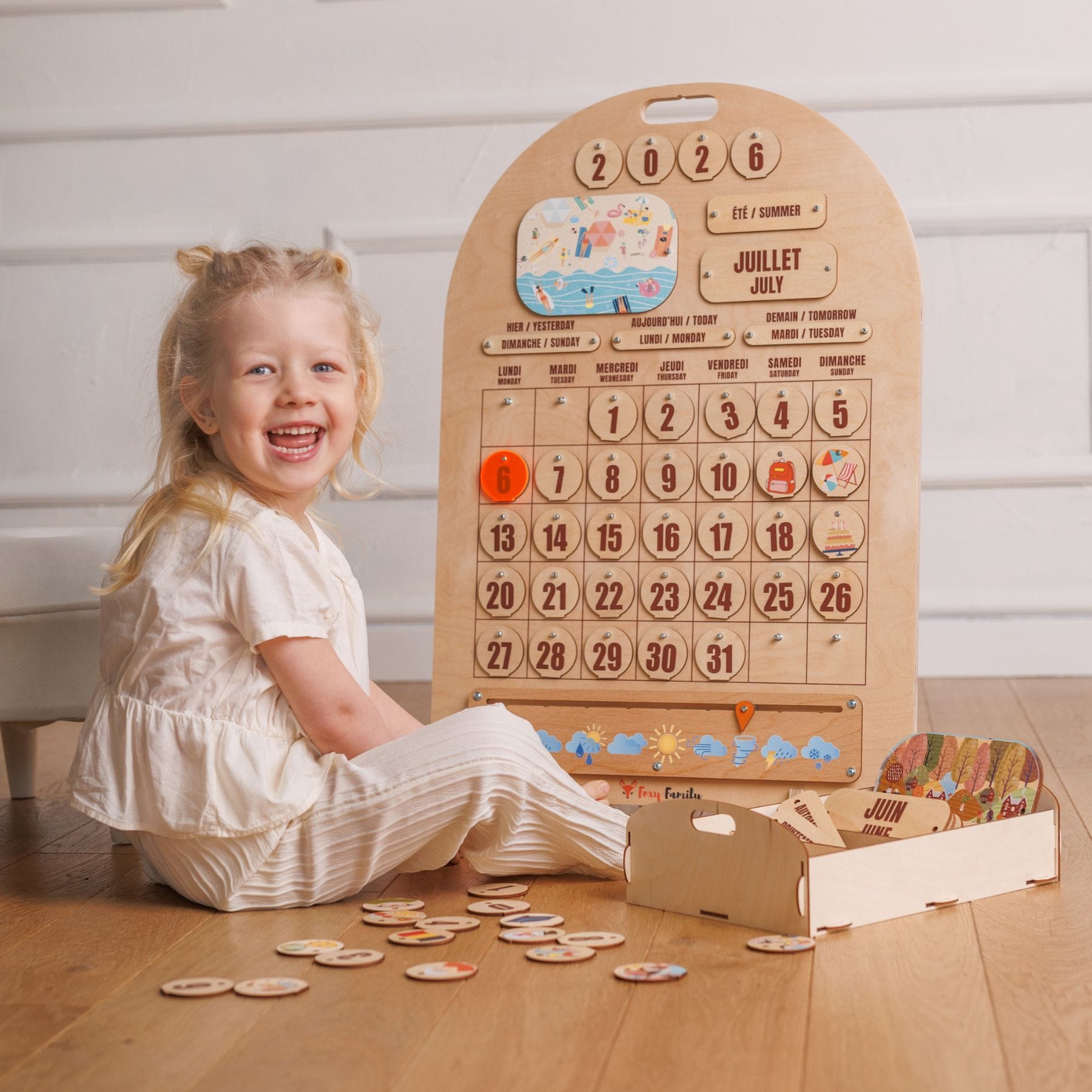 Zweisprachiger Holzkalender Montessori - LeoBabys
