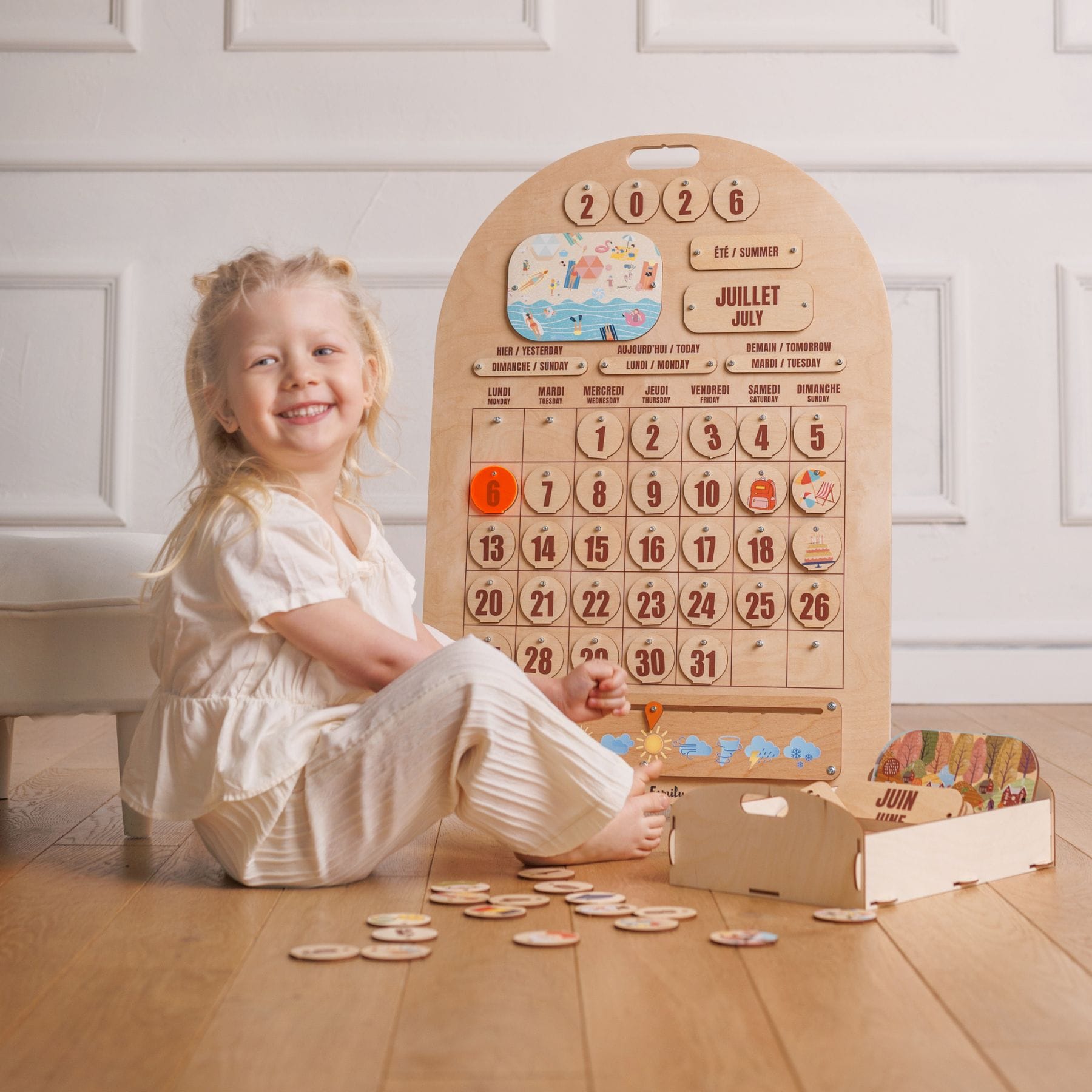 Zweisprachiger Holzkalender Montessori - LeoBabys
