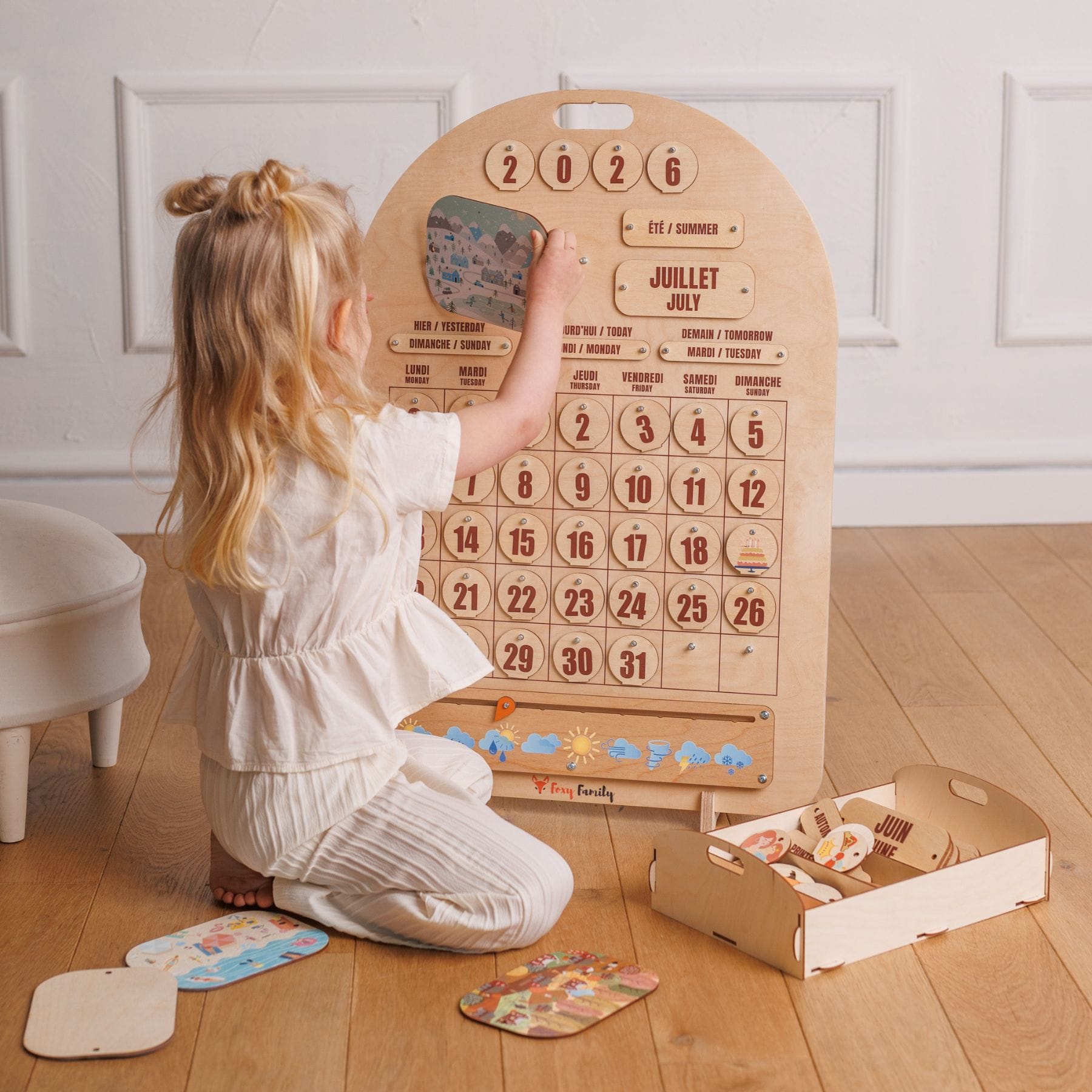 Zweisprachiger Holzkalender Montessori - LeoBabys