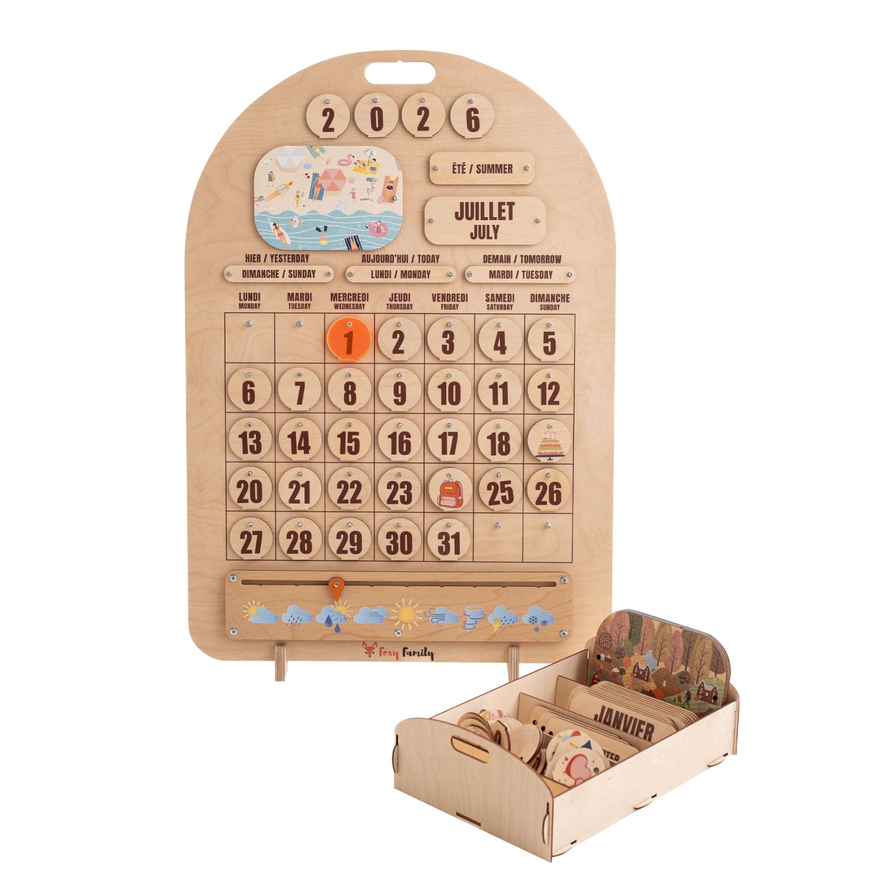 Zweisprachiger Holzkalender Montessori - LeoBabys