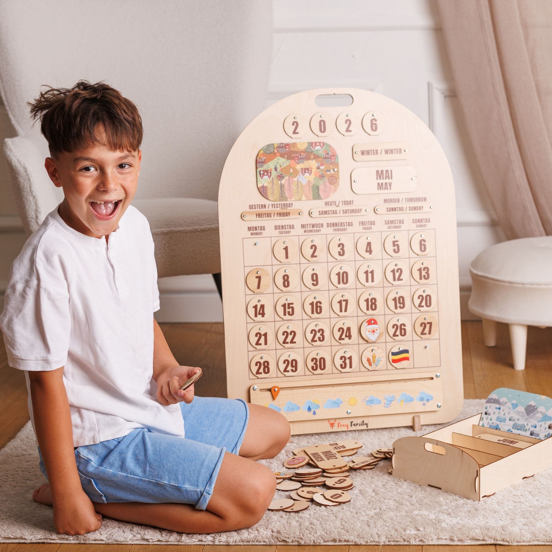 Zweisprachiger Holzkalender Montessori - LeoBabys