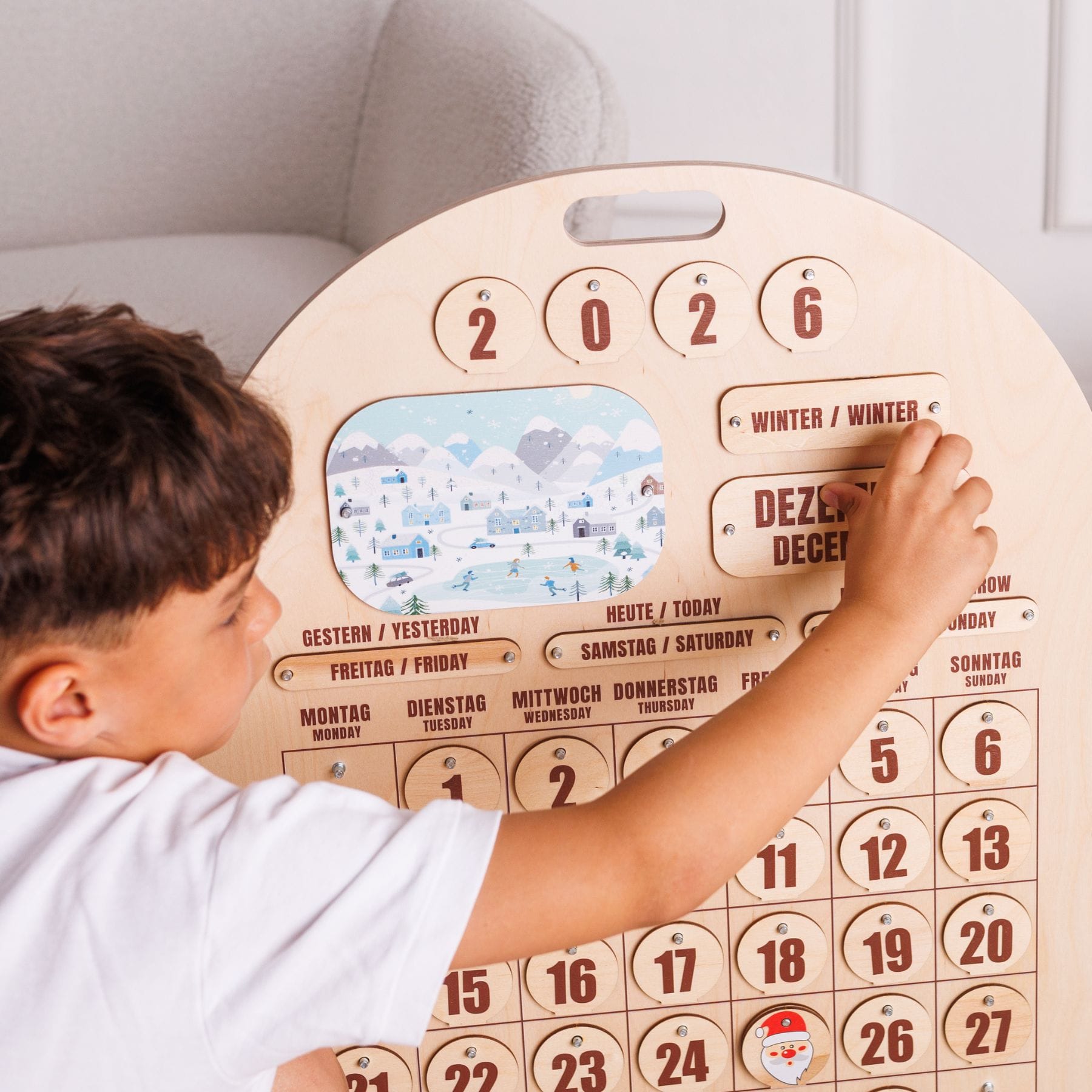 Zweisprachiger Holzkalender Montessori - LeoBabys
